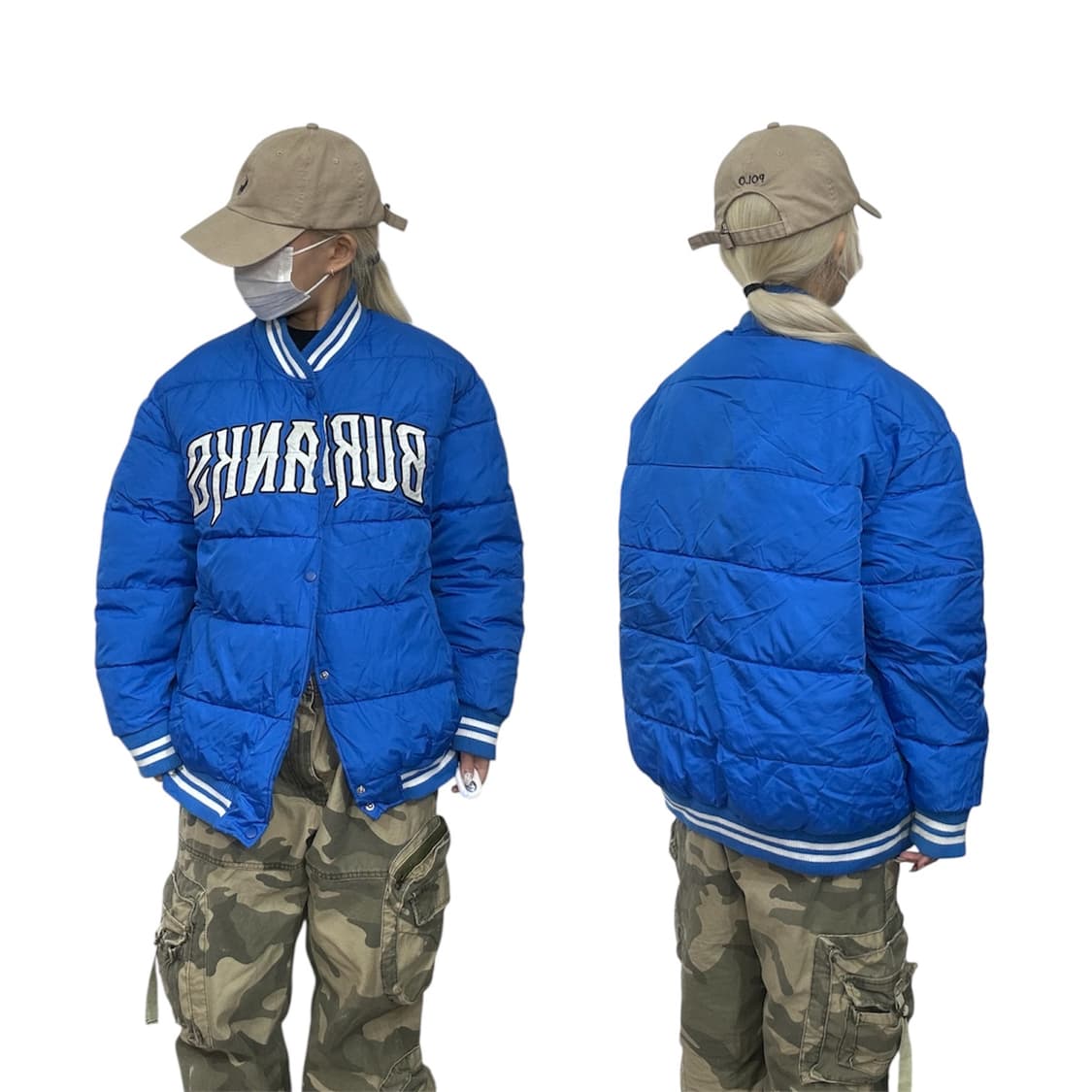 90s 일본 빈티지 블루 올드스쿨 자수 패딩 점퍼 L 상품이미지1