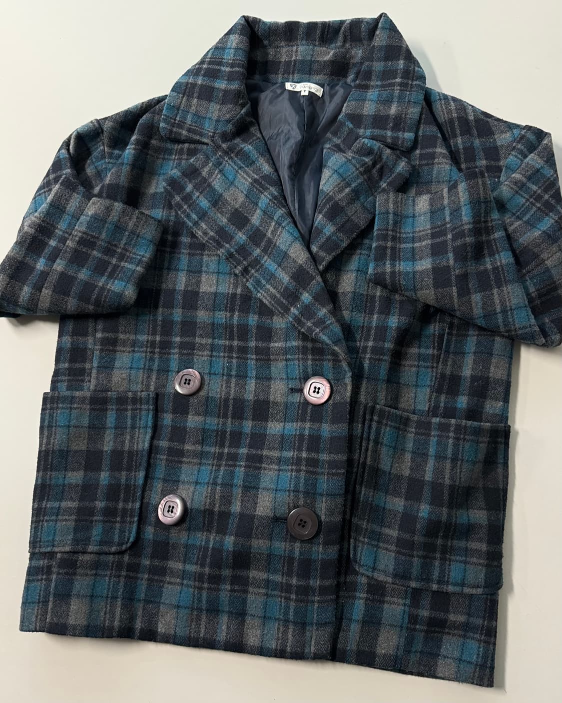 체크 패턴 더블 버튼 코트 상품이미지7