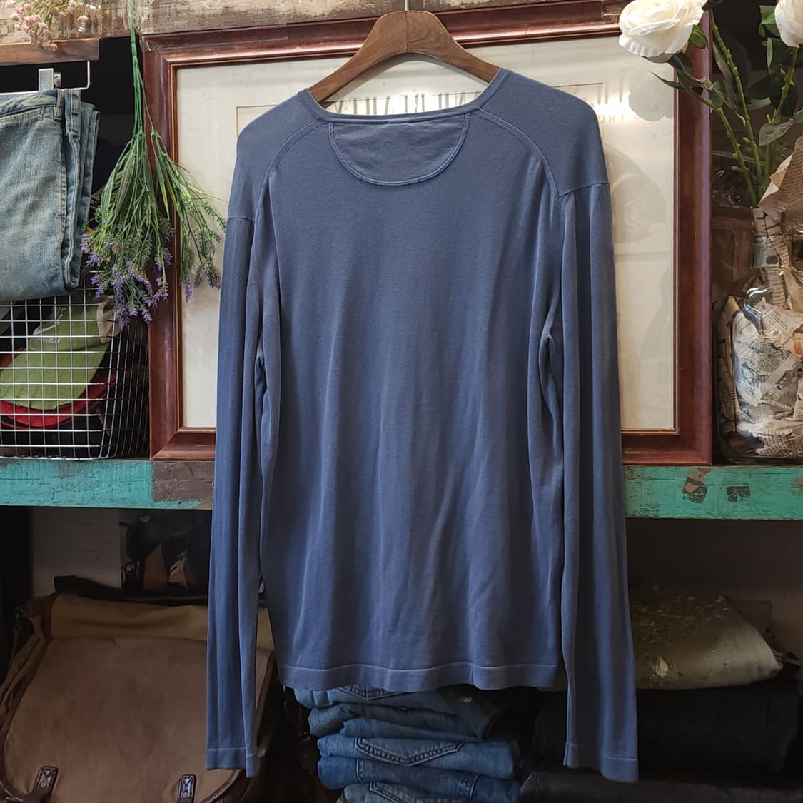 malo 말로 스트레치 코튼 롱 슬리브 브이넥 티셔츠 50 상품이미지2