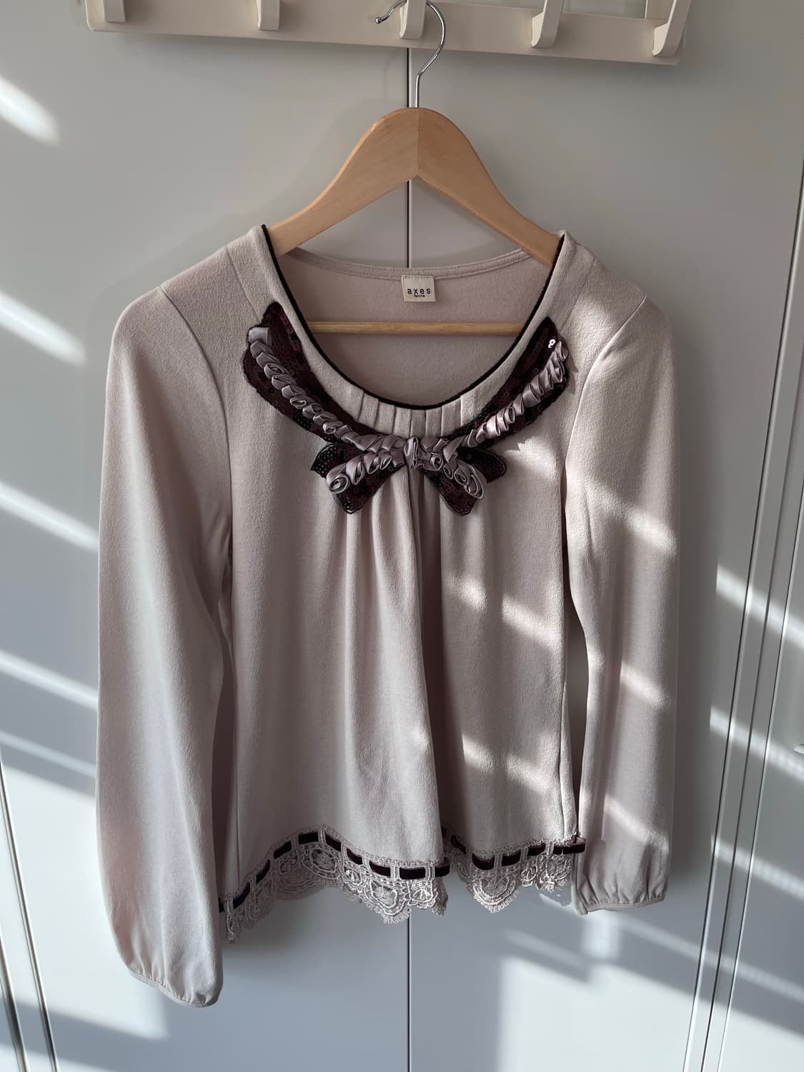 Axes femme 스팽글 리본 레이스 롱 슬리브 상품이미지6