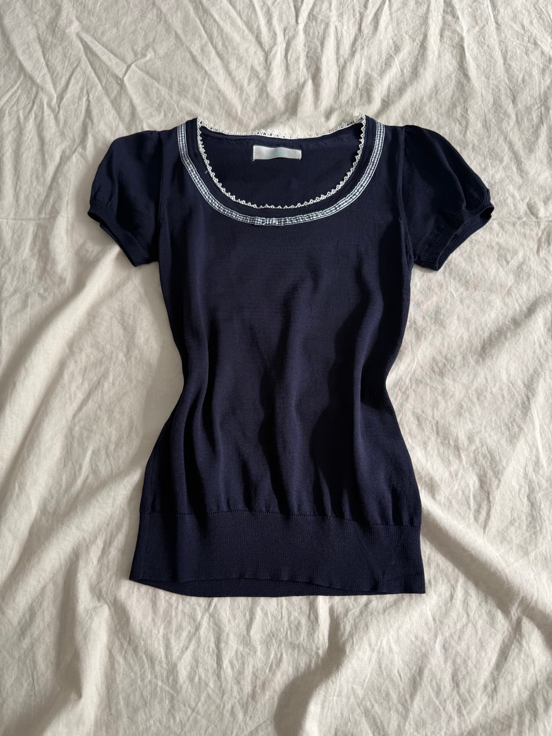 네이비 러블리 로걀 긱시크 반팔탑 상품이미지1