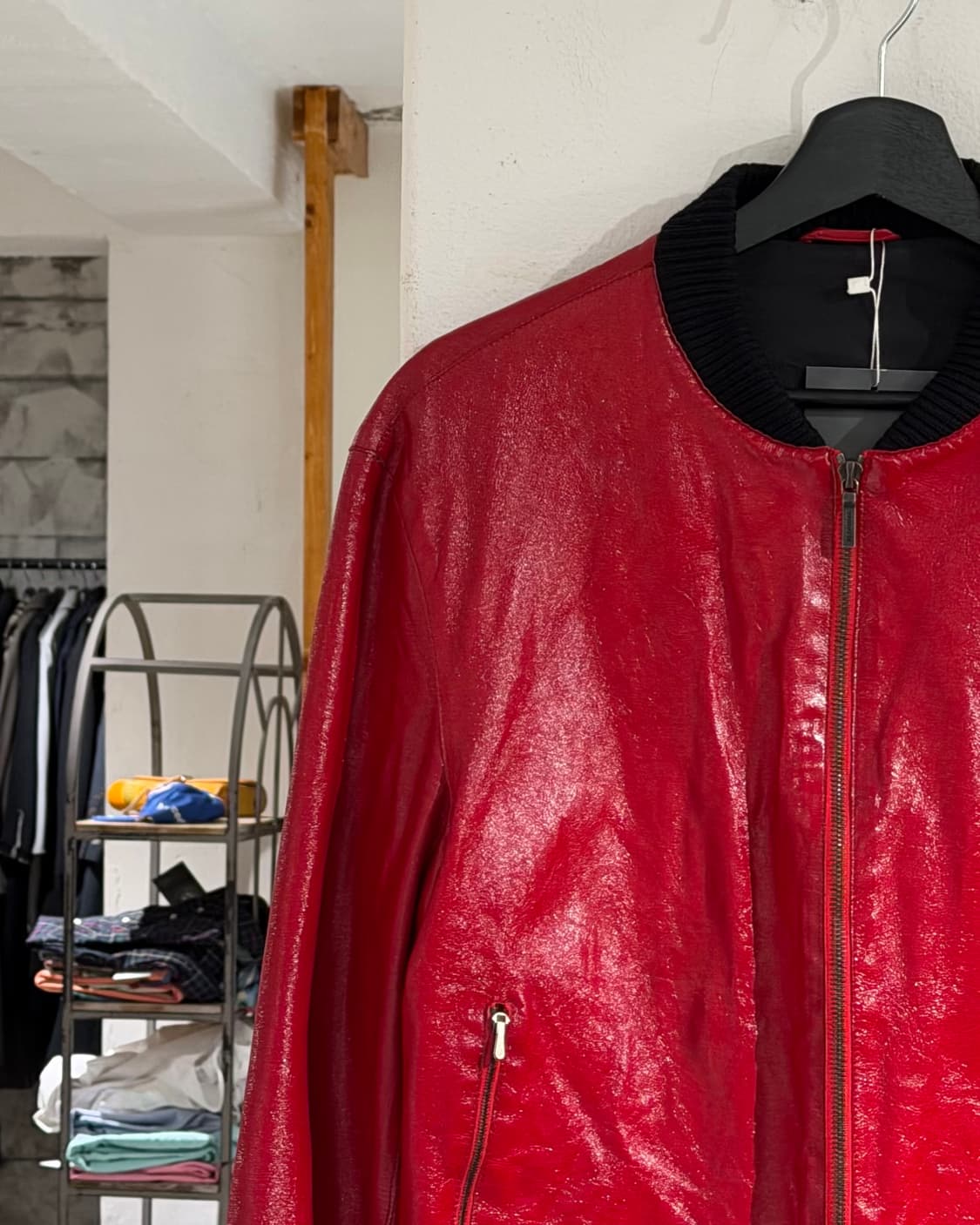 질샌더 레드 레더 봄버 자켓 상품이미지2