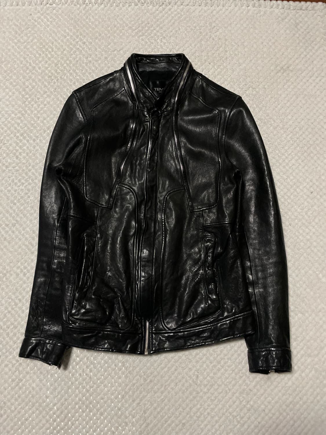 TEMPO HOMME 웨스턴 무드 램스킨 양가죽 지퍼라인 절개 레더 상품이미지1