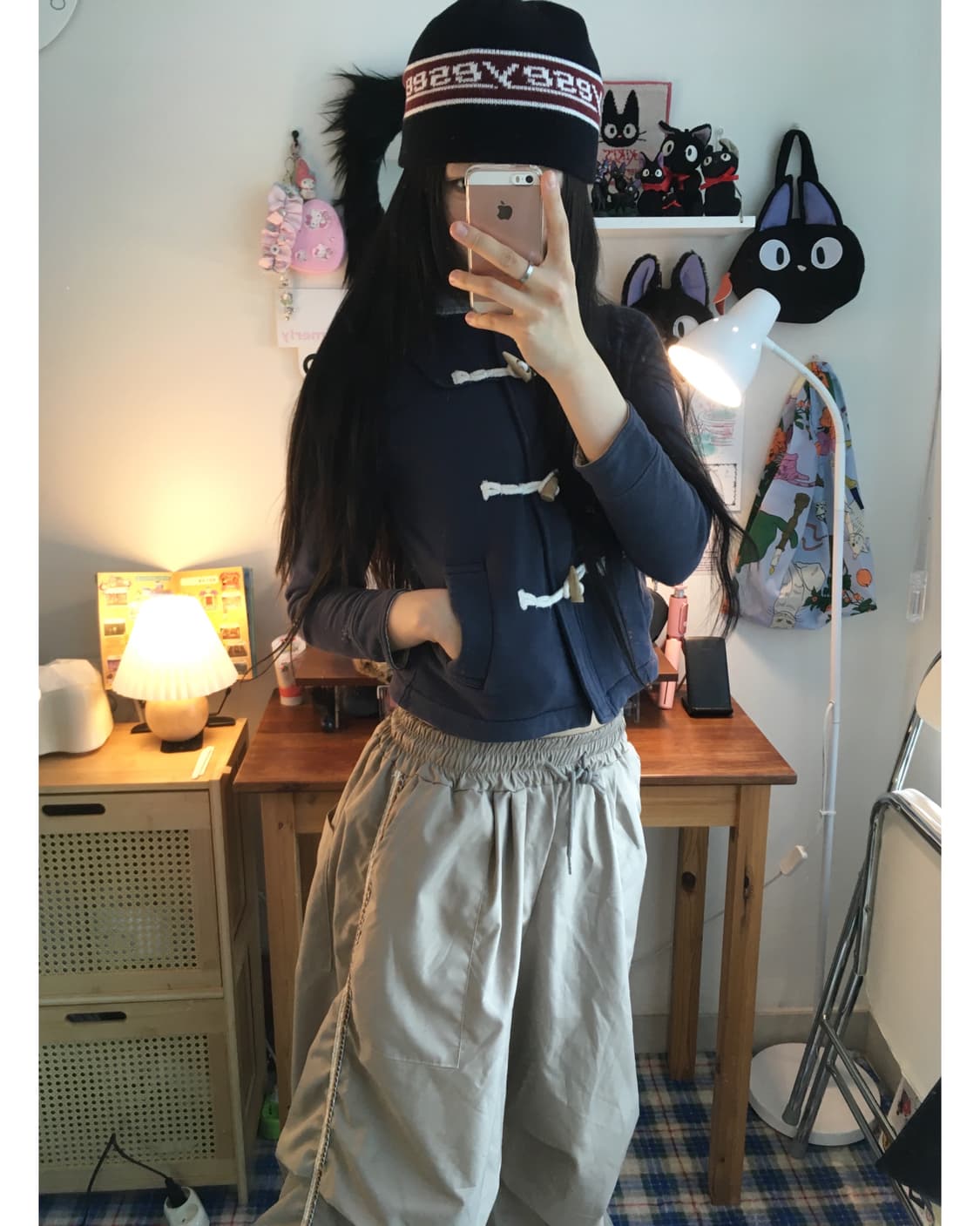 vintage toggle button hooded zip-up navy 상품이미지4