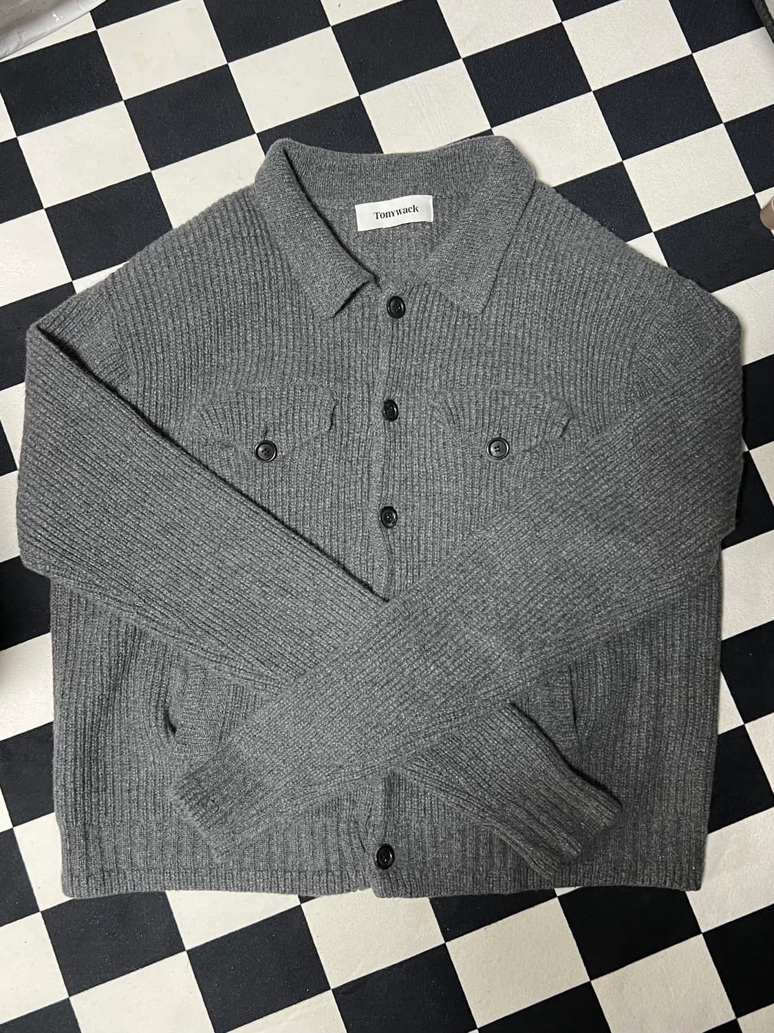 [L] 토니웩 니트 트러커 가디건 그레이 리브 울 코튼 메리노울 상품이미지2