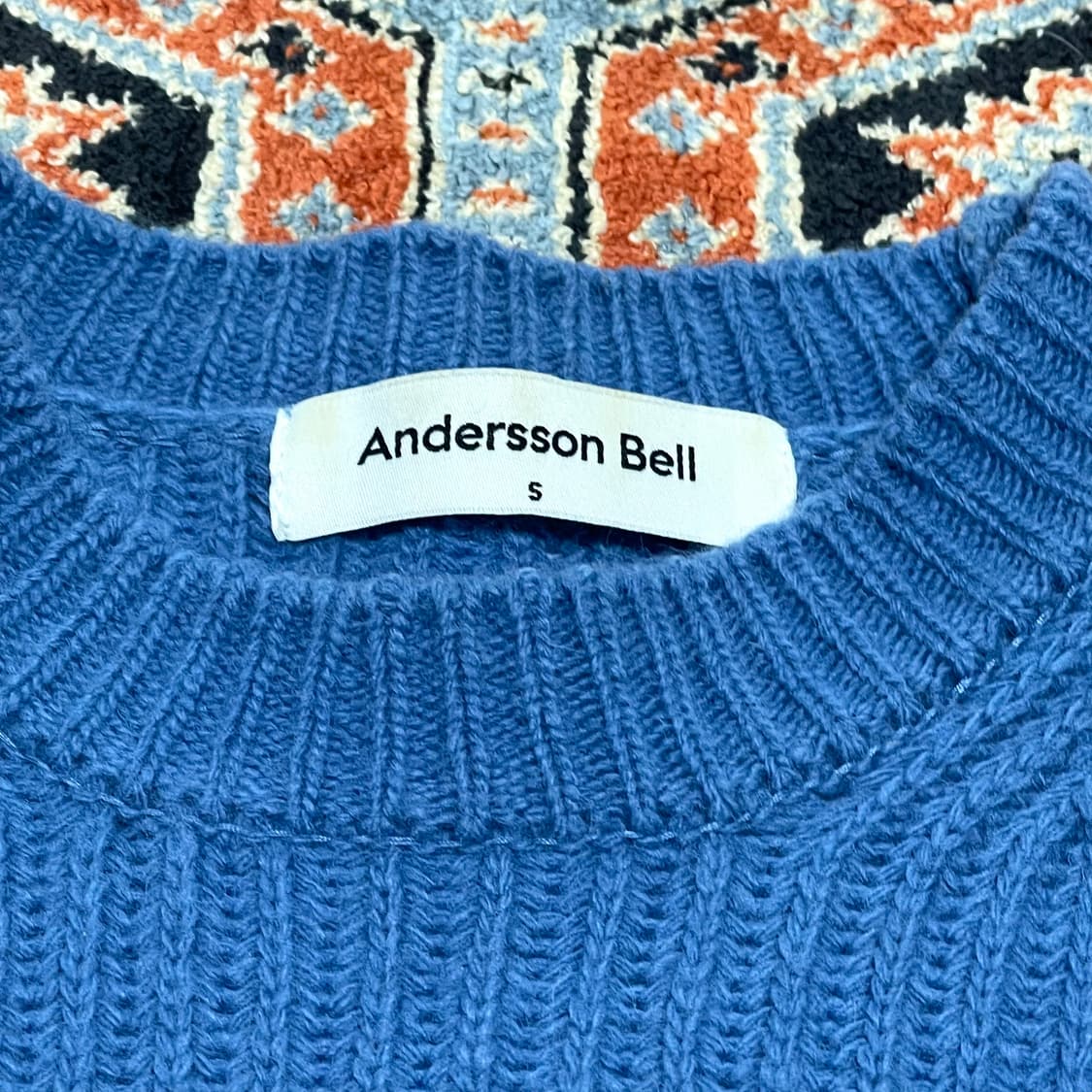 앤더슨벨 블루 짜임 울혼방 니트 남성S 상품이미지3