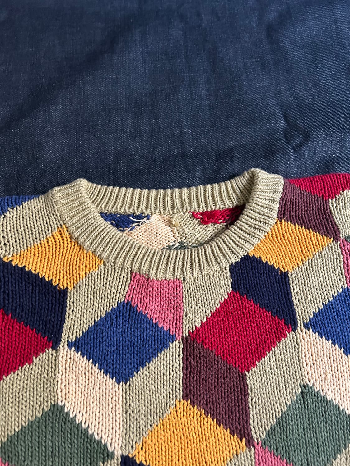 8~90s 빈티지 3D 큐브 패턴 니트 상품이미지4