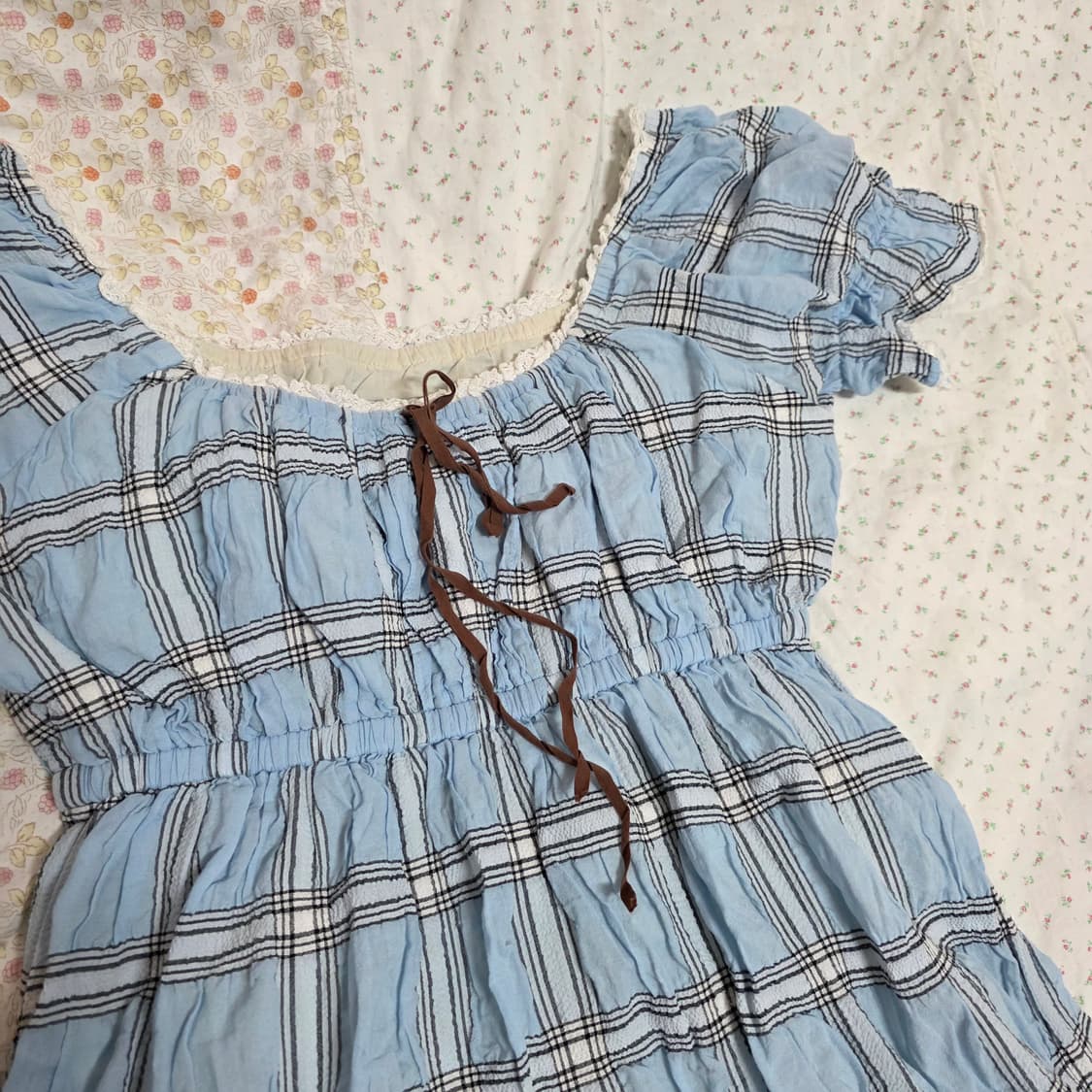 빈티지 하늘색 체크 원피스 로걀 엑시즈팜 일브 상품이미지2