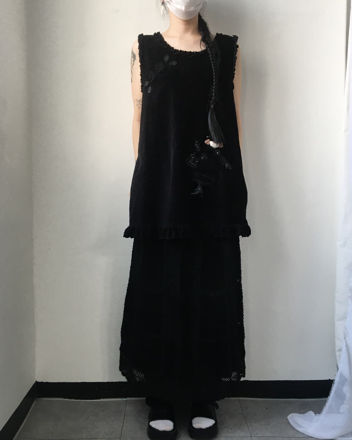 Corsage point corduroy sleeveless onepie 상품이미지7