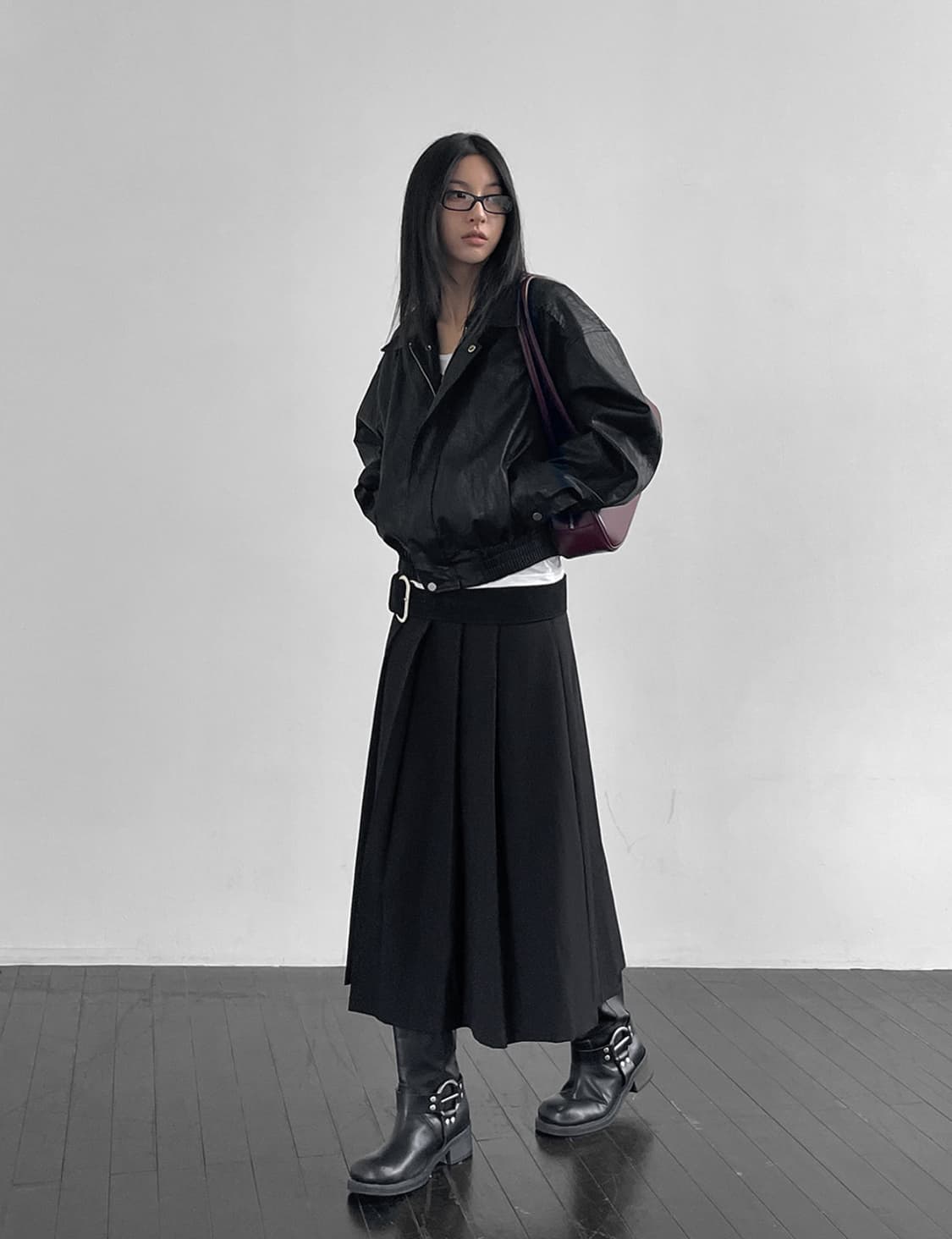 블랙업 뉴트럴 텐션 플리츠 스커트 블랙 M 상품이미지4