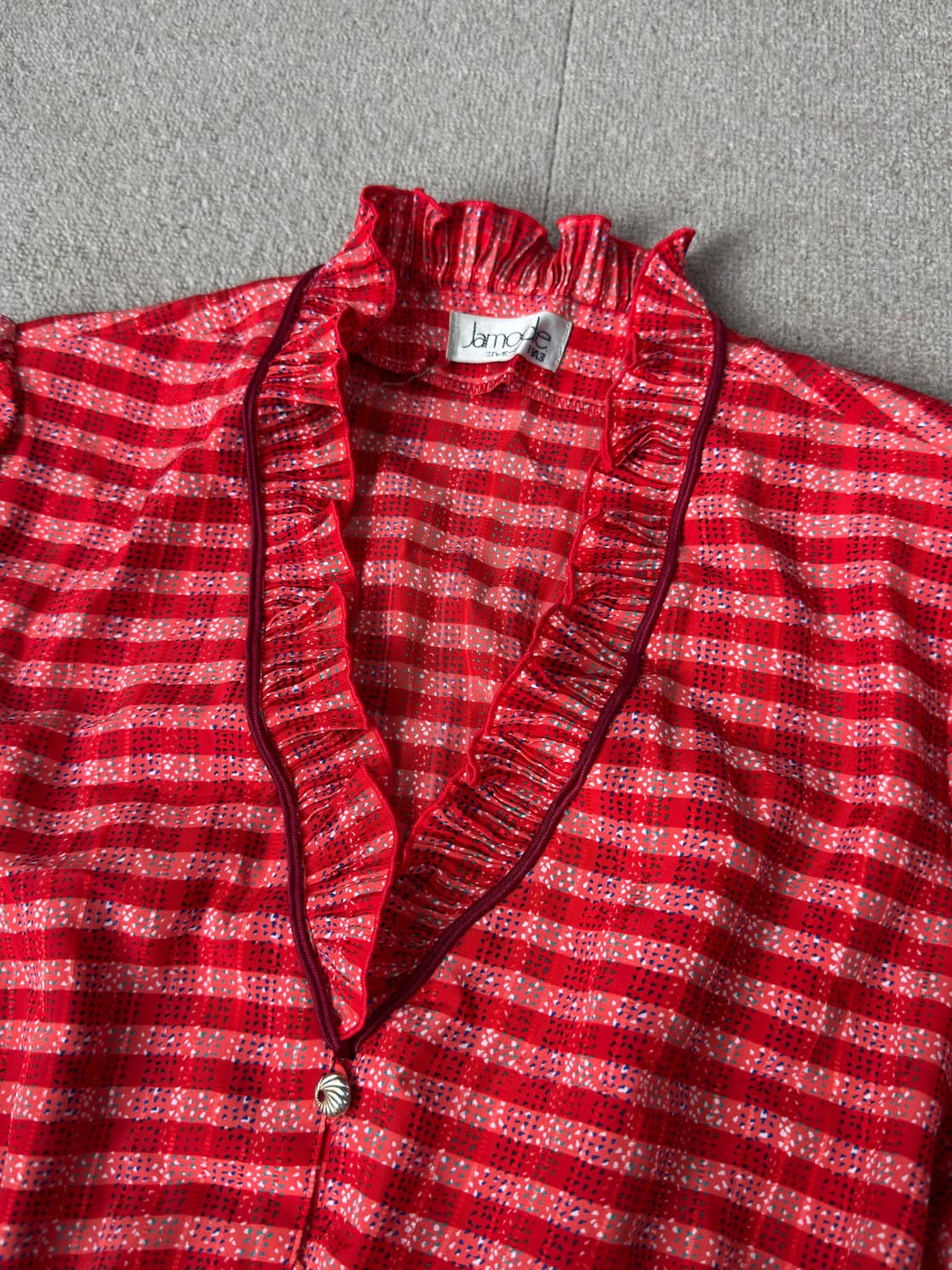 빈티지 레드 체크 프릴 블라우스 상품이미지2