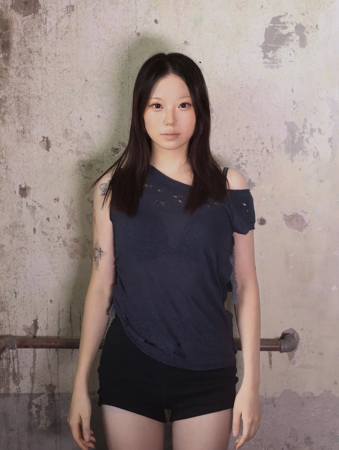 One shoulder button sleeveless- navy 상품이미지3