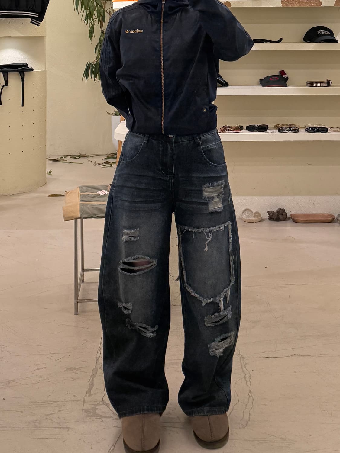 빈티지 데미지 와이드 데님 팬츠 U548 상품이미지1