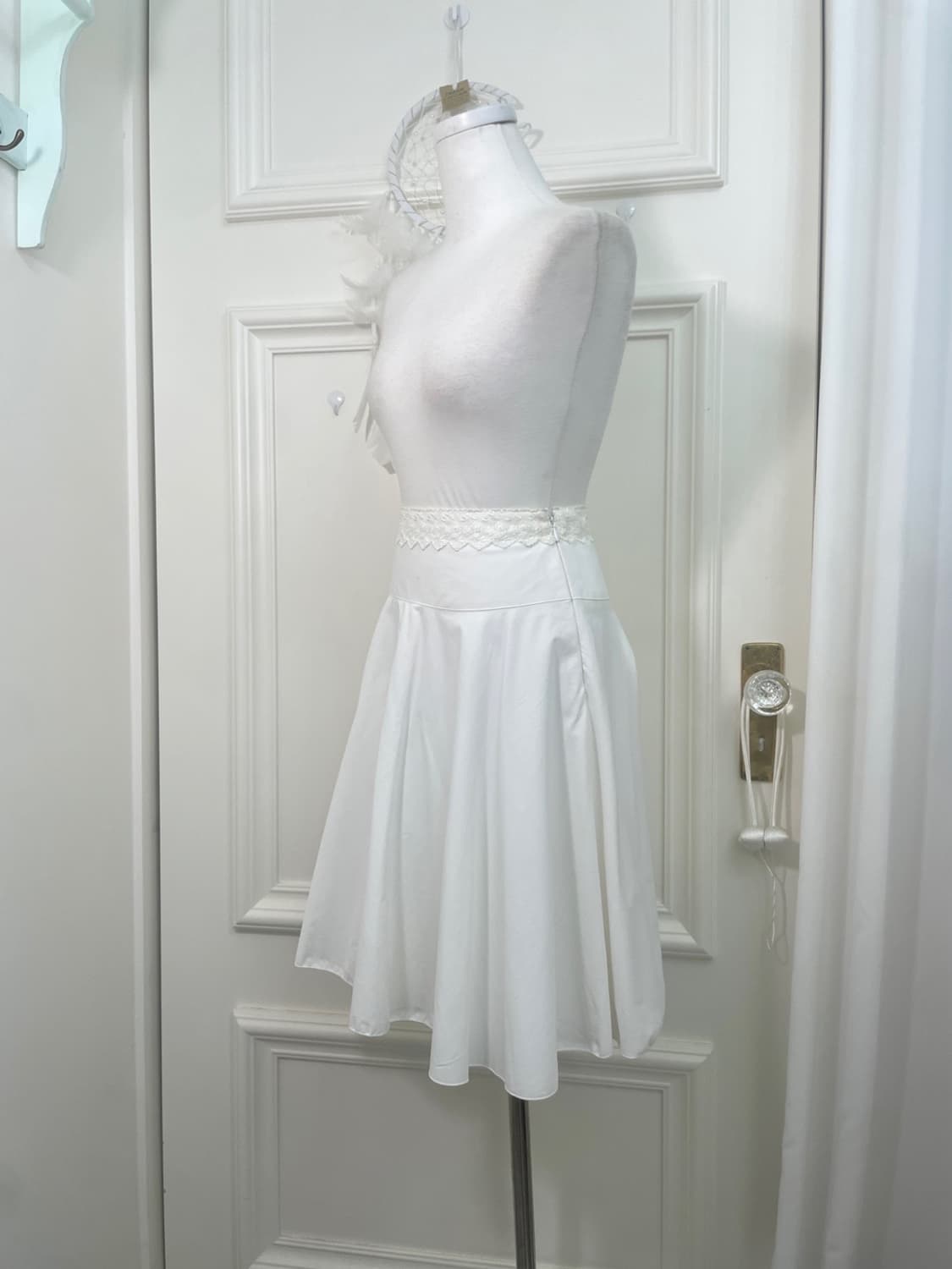 white waist lace point flare midi skirt 상품이미지2