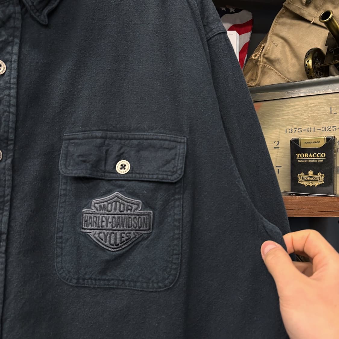 00s 할리데이비슨 플랩포켓 시그니처 패치 헤비코튼 셔츠 N280 상품이미지5