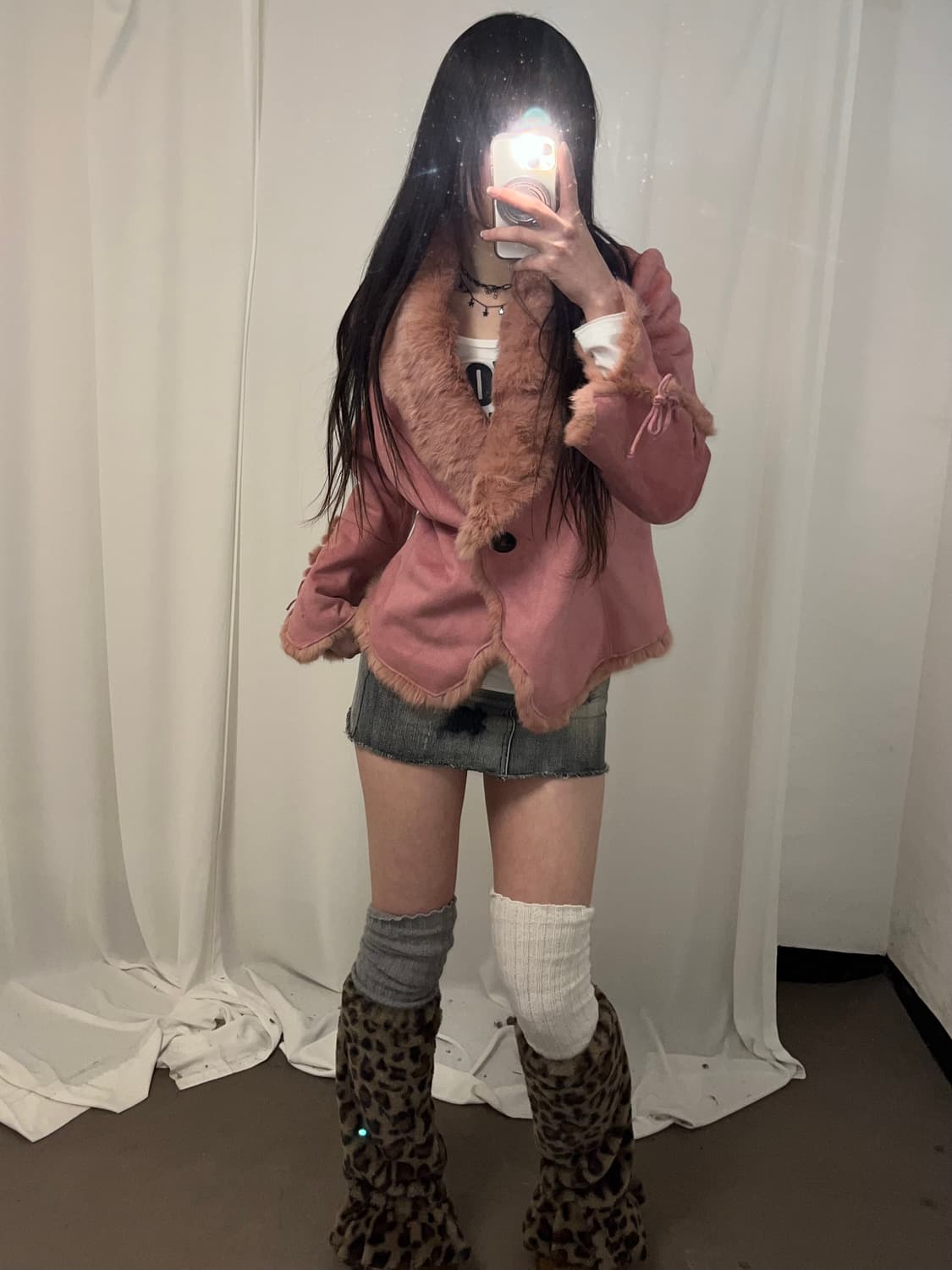 핑크 래빗퍼 아일렛 포인트 무스탕 상품이미지5