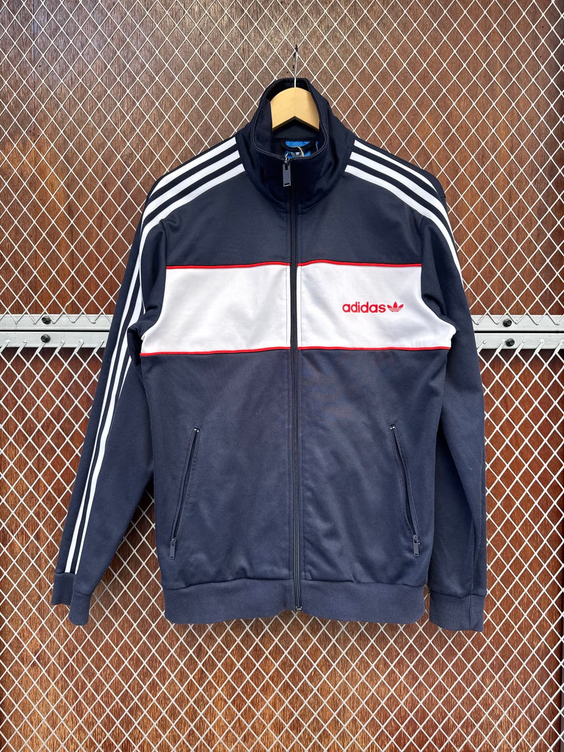 아디다스 컬러 배색 블록 네이비 삼선 트랙탑 져지 자켓 M 상품이미지1