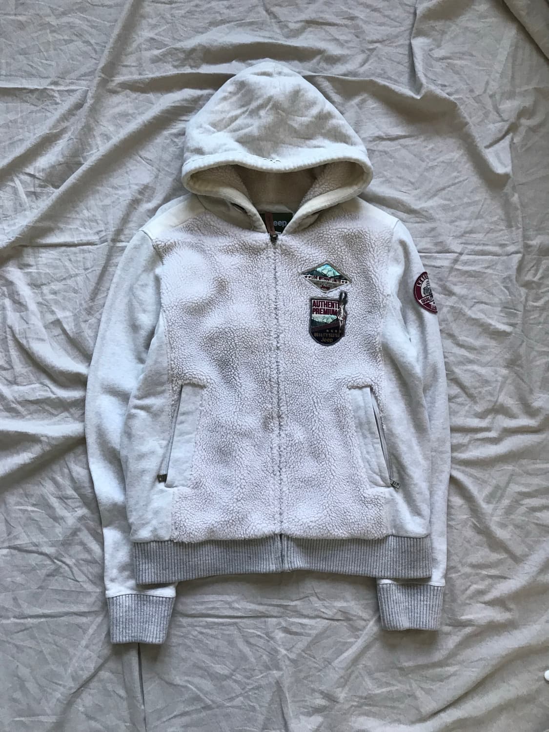 지프 클럽 패치로고 플리스 아이보리 후드집업 기모 상품이미지4