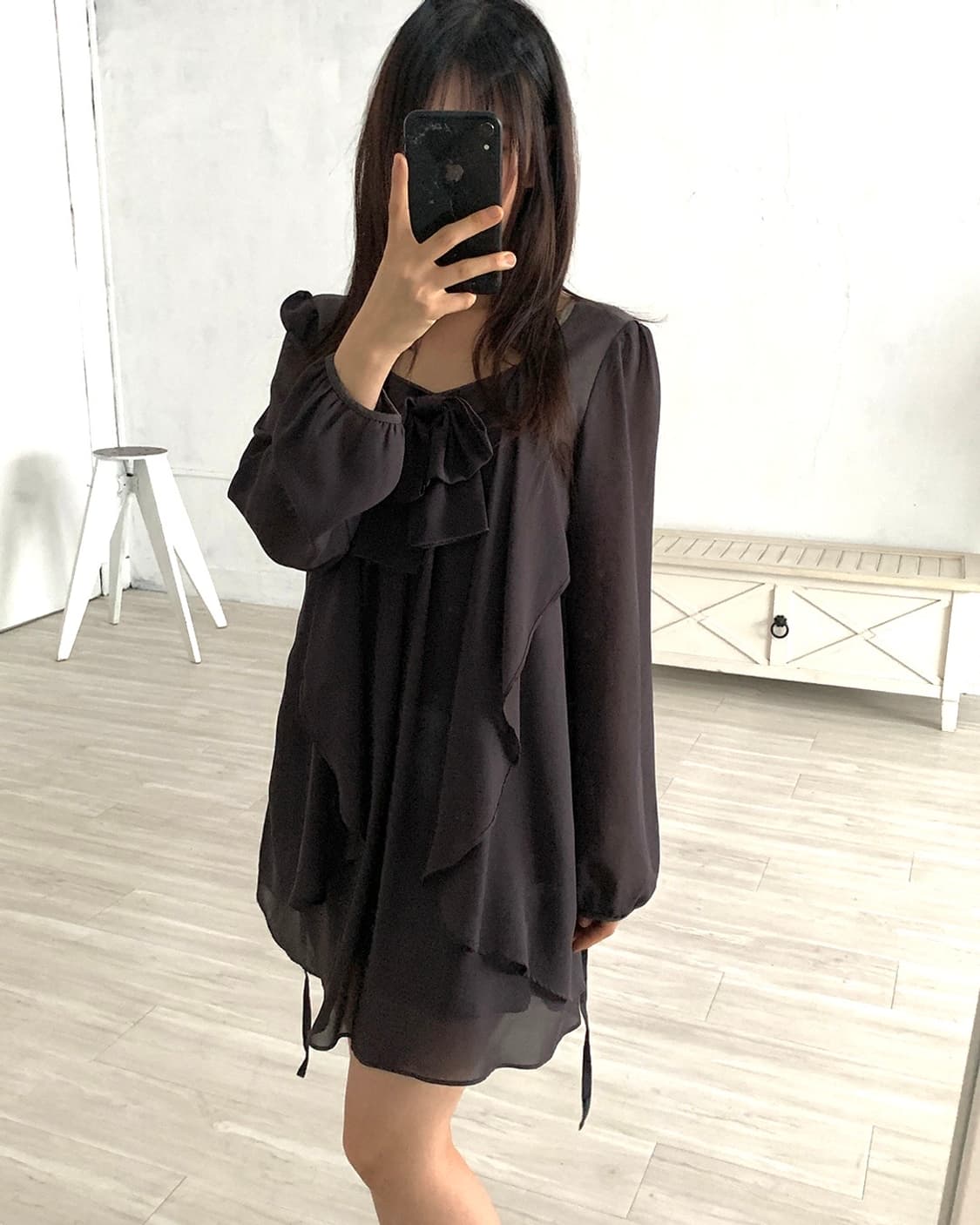 Lovely Feminine Taupe Ruffle Mini Dress 상품이미지4