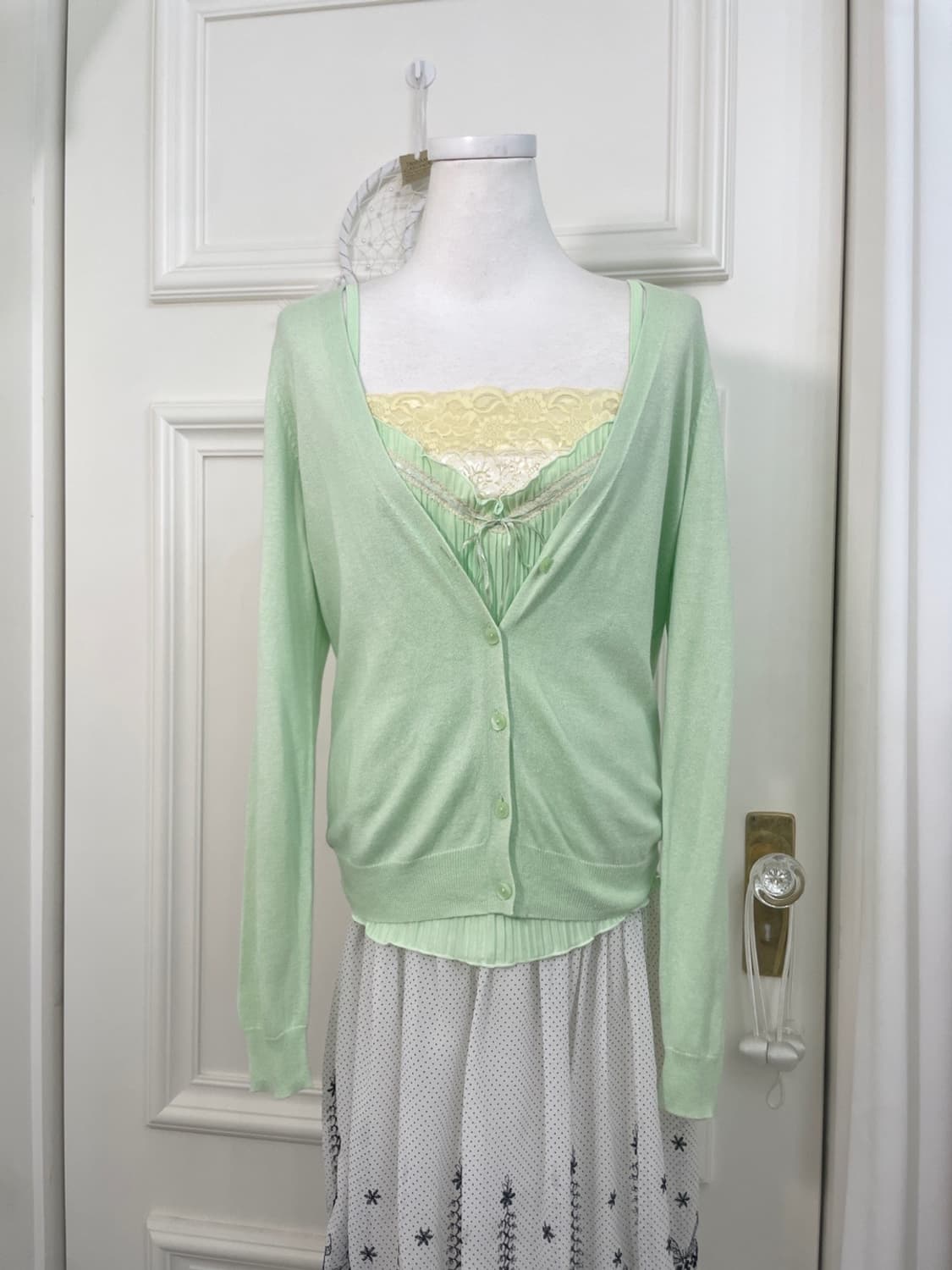 light green basic cardigan&lace bow poin 상품이미지1