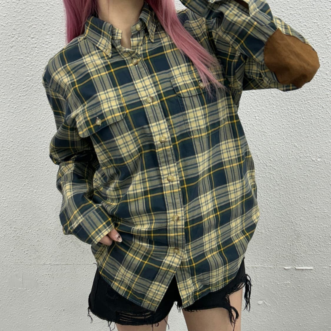 폴로 랄프로렌 엘보우 스웨이드 패치 타탄체크 셔츠 M 상품이미지1