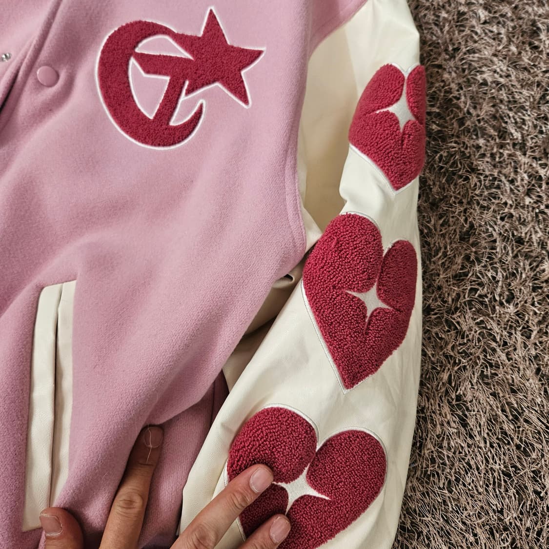 Targetto Triple Heart Pink 바시티 자켓 상품이미지5