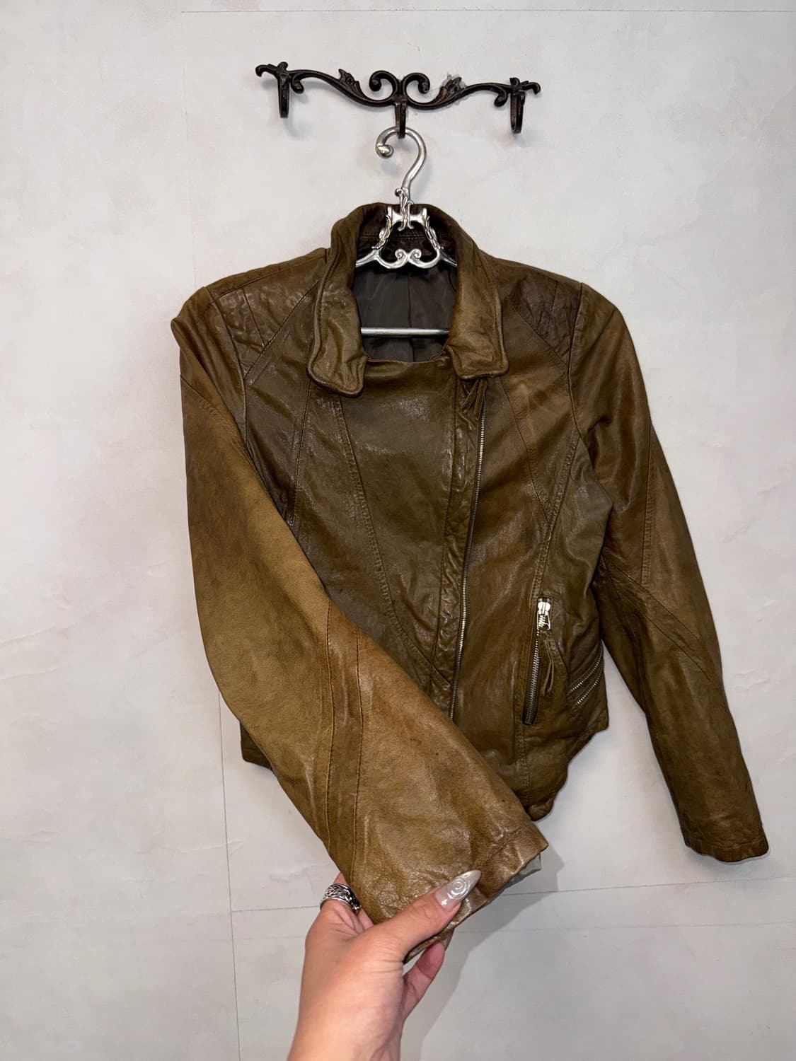 Khaki brown lamb skin zipper detail jk 상품이미지6