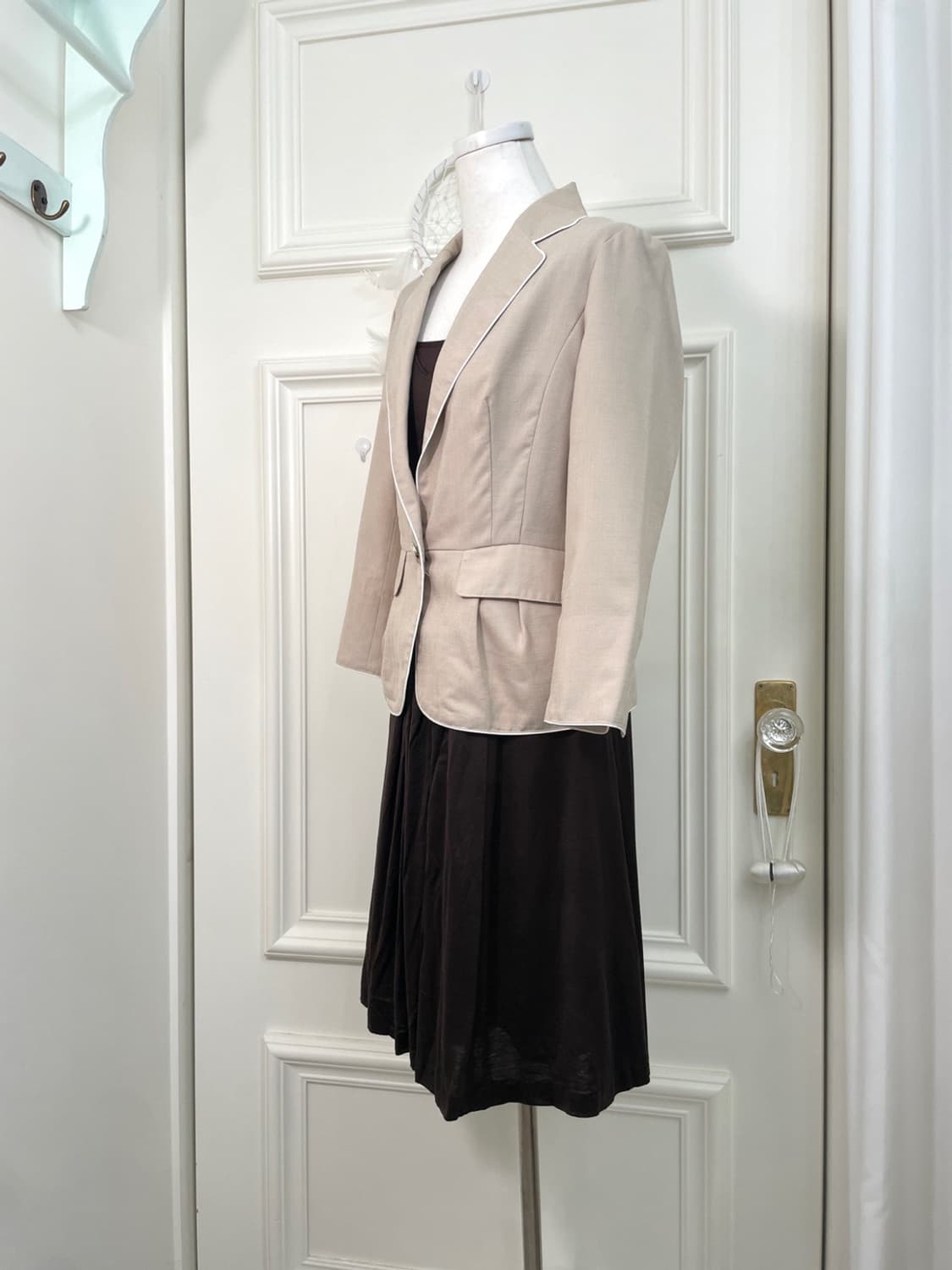 beige white line summer jacket(size-9) 상품이미지3