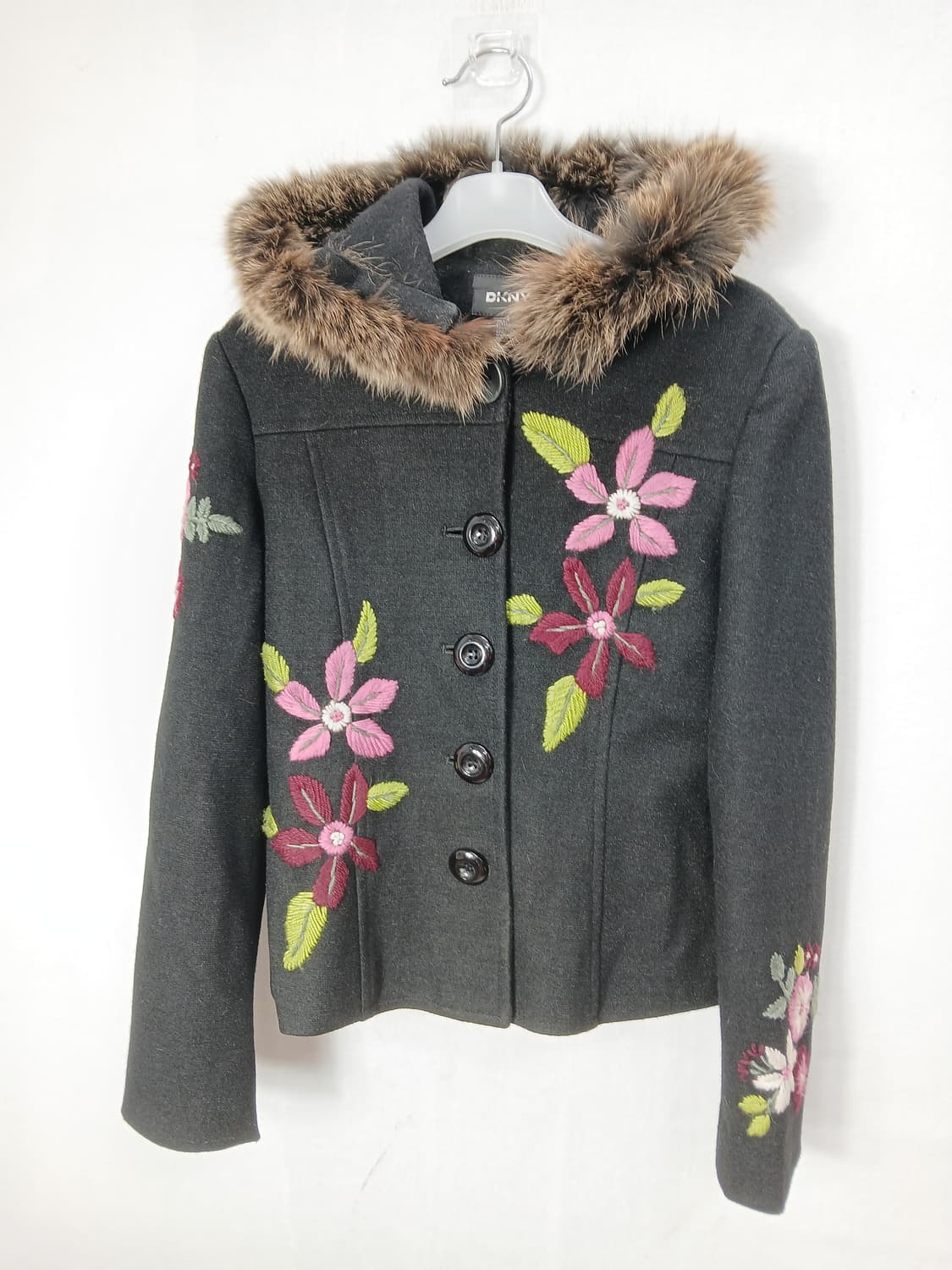 DKNY 빈티지 꽃 자수 후드 블랙자켓 85 XS 상품이미지1