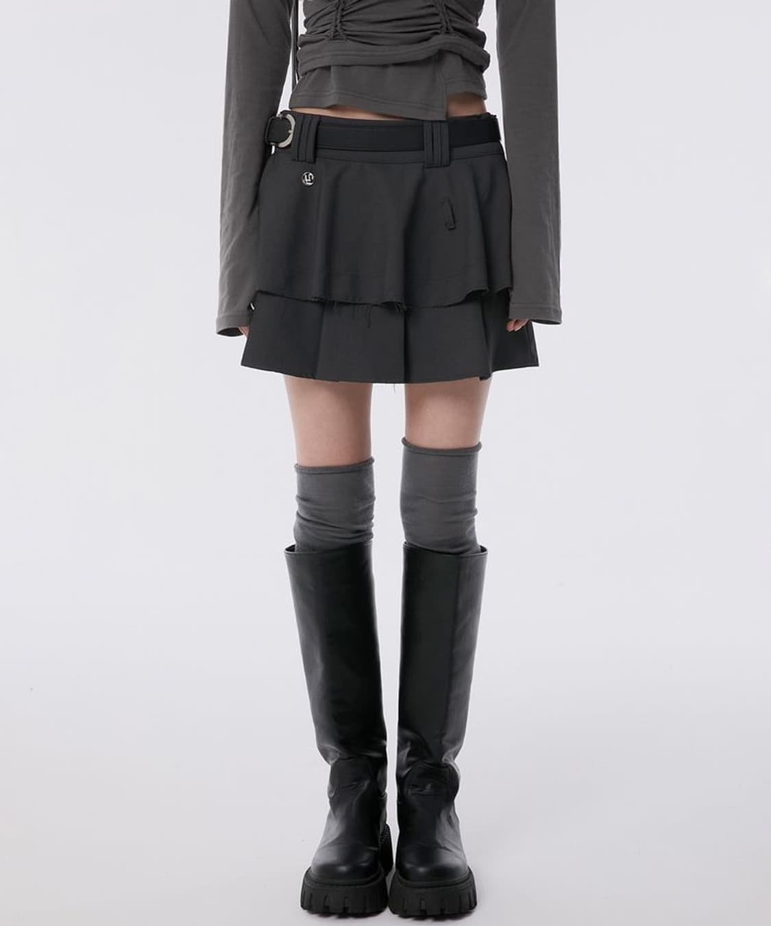 플레어업 치마 Layered Pleats Skirt 차콜 1사이즈 상품이미지2