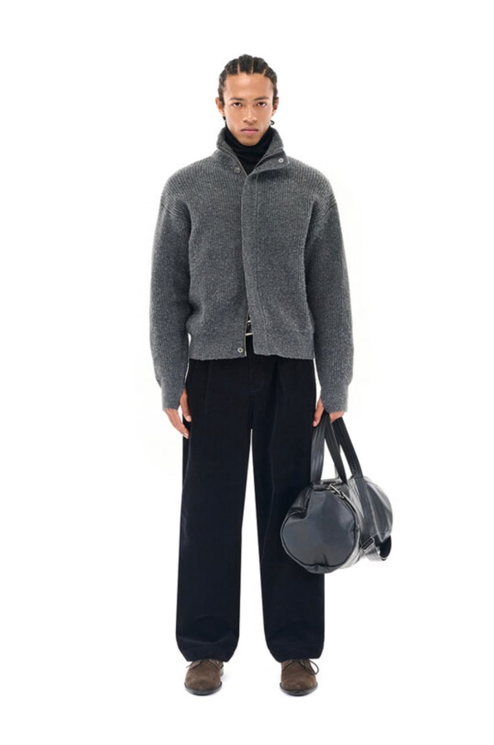 비슬로우 하이넥 니트 집업 자켓 차콜 상품이미지10