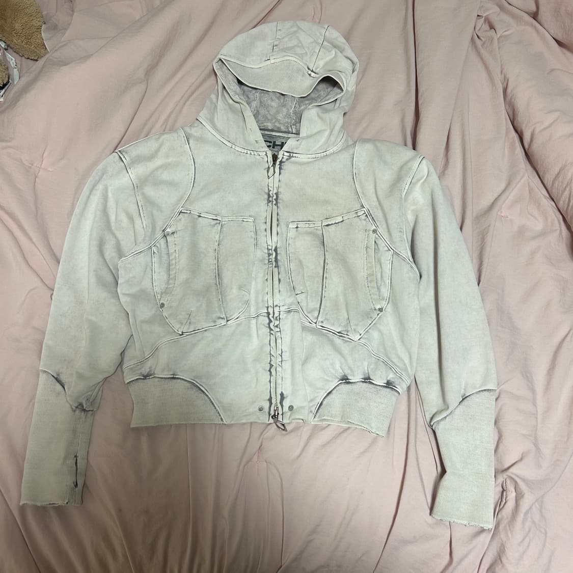 미스치프 빅포켓 후드 블리치드 핑크 그레이 M 상품이미지3