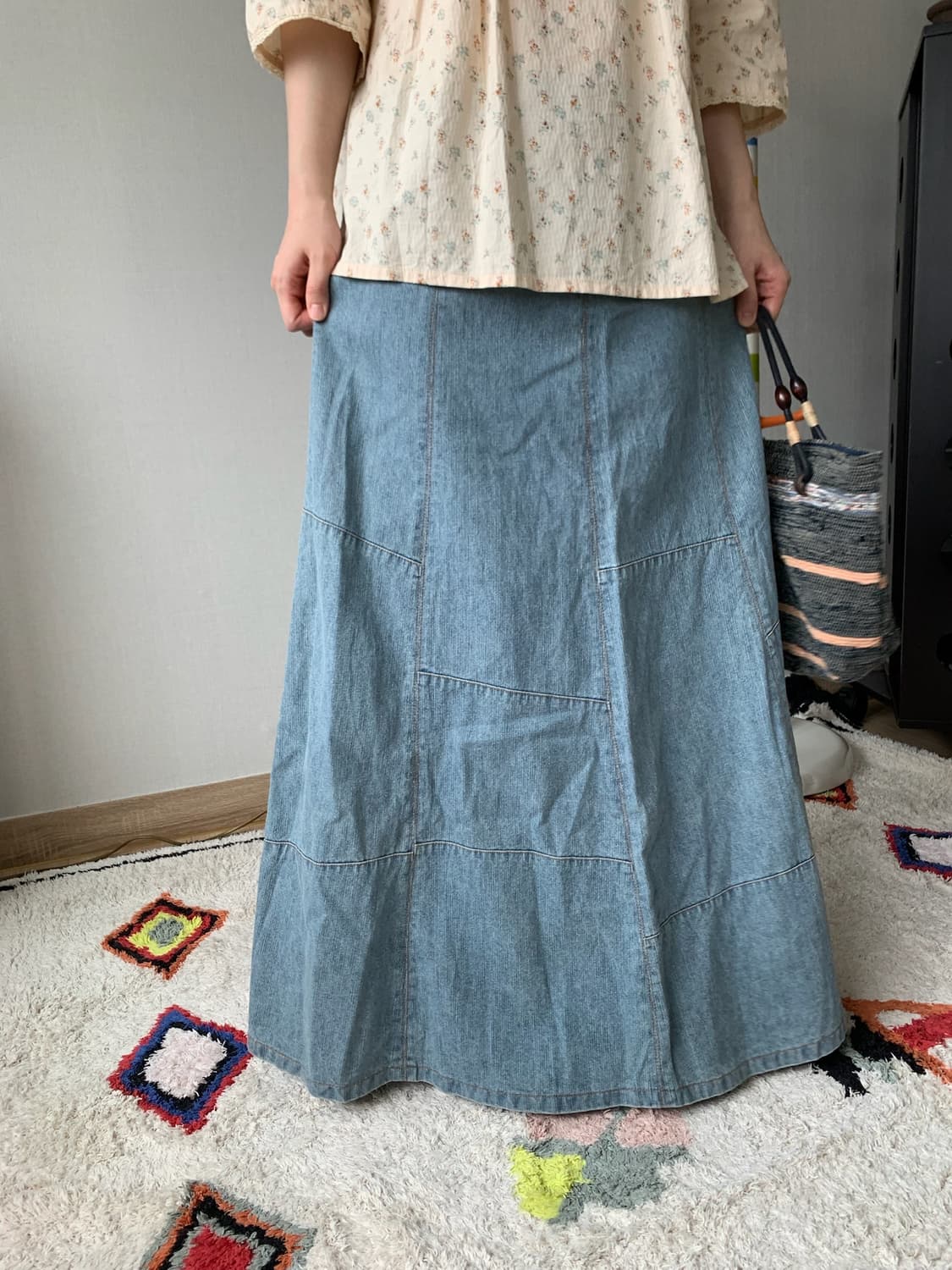 denim patch maxi skirt  상품이미지4