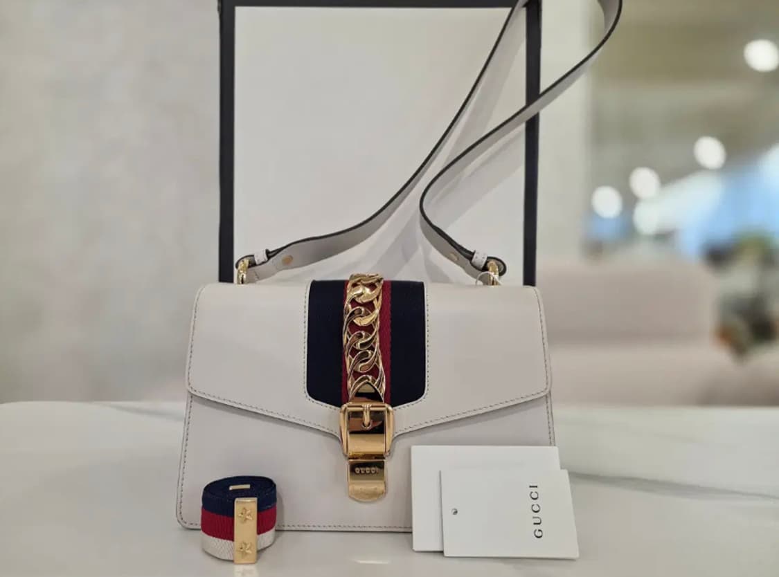 [정품,정가300] 구찌 웹 스트라이프 금장 레더 스몰 숄더백
 상품이미지1