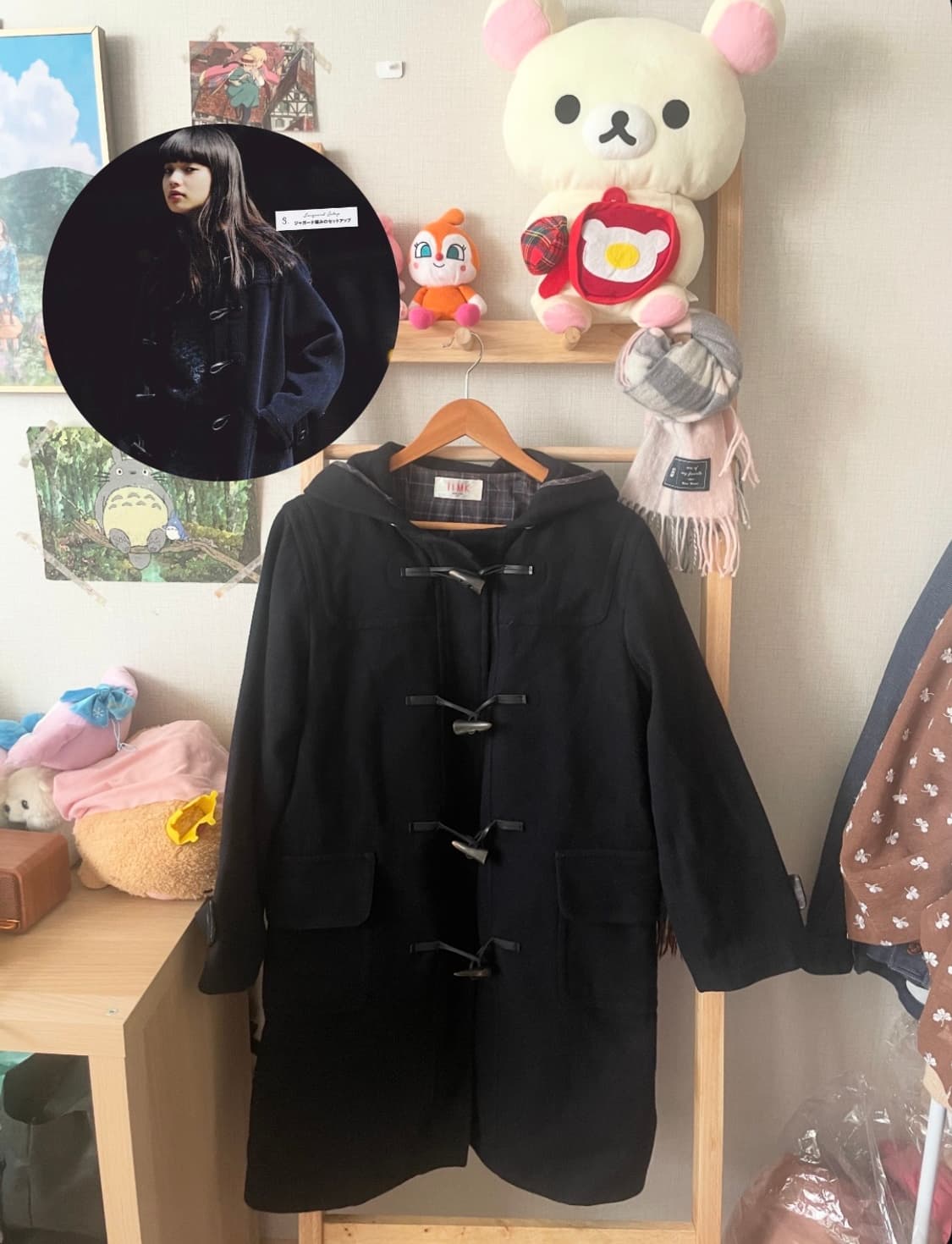 모리걸 빈티지 롱 후드 무채색 울 떡코 🖤🩶 상품이미지1