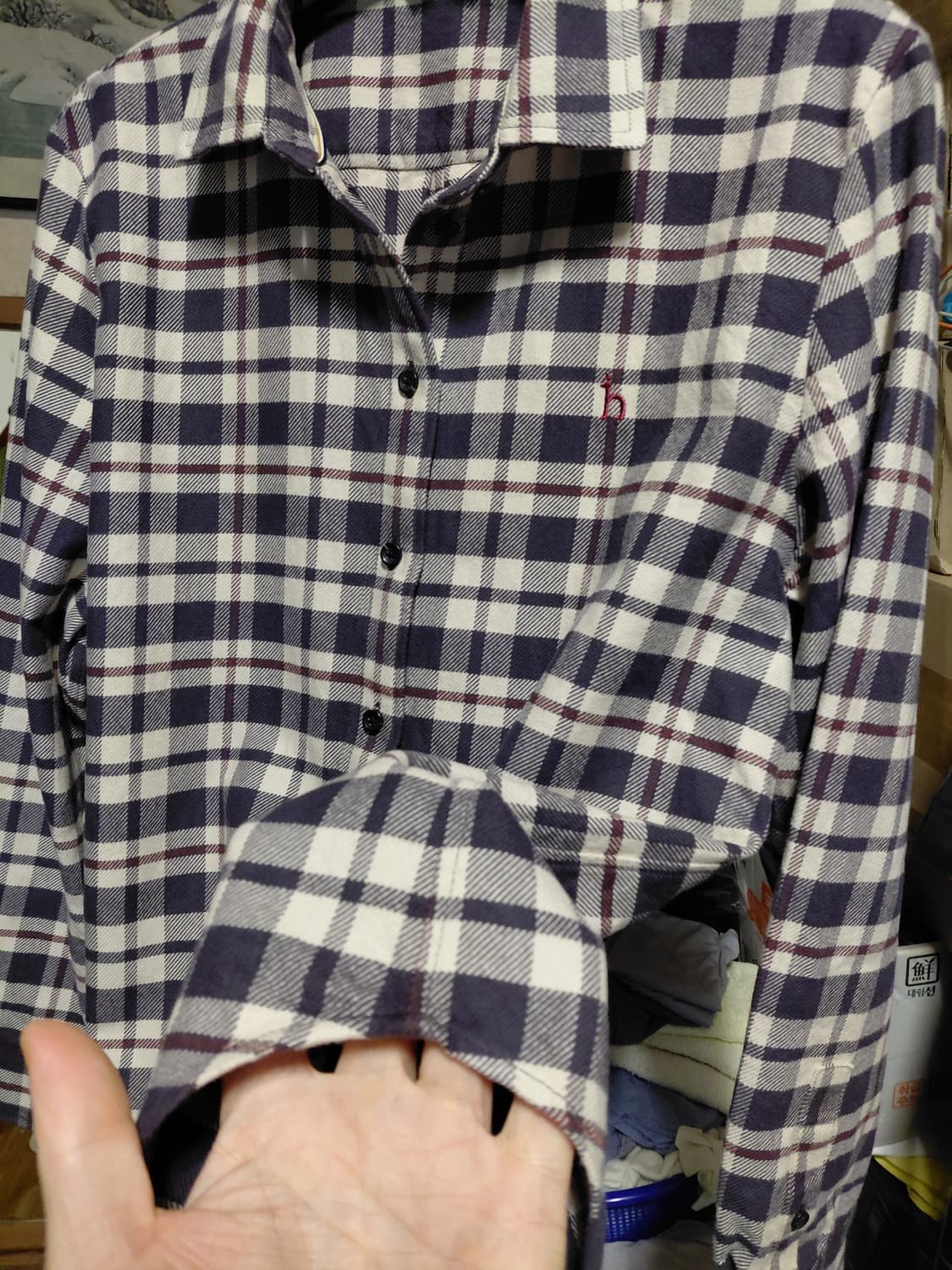 [헤지스레이디스]기모 면 체크 긴팔셔츠 여자90사이즈 상품이미지8