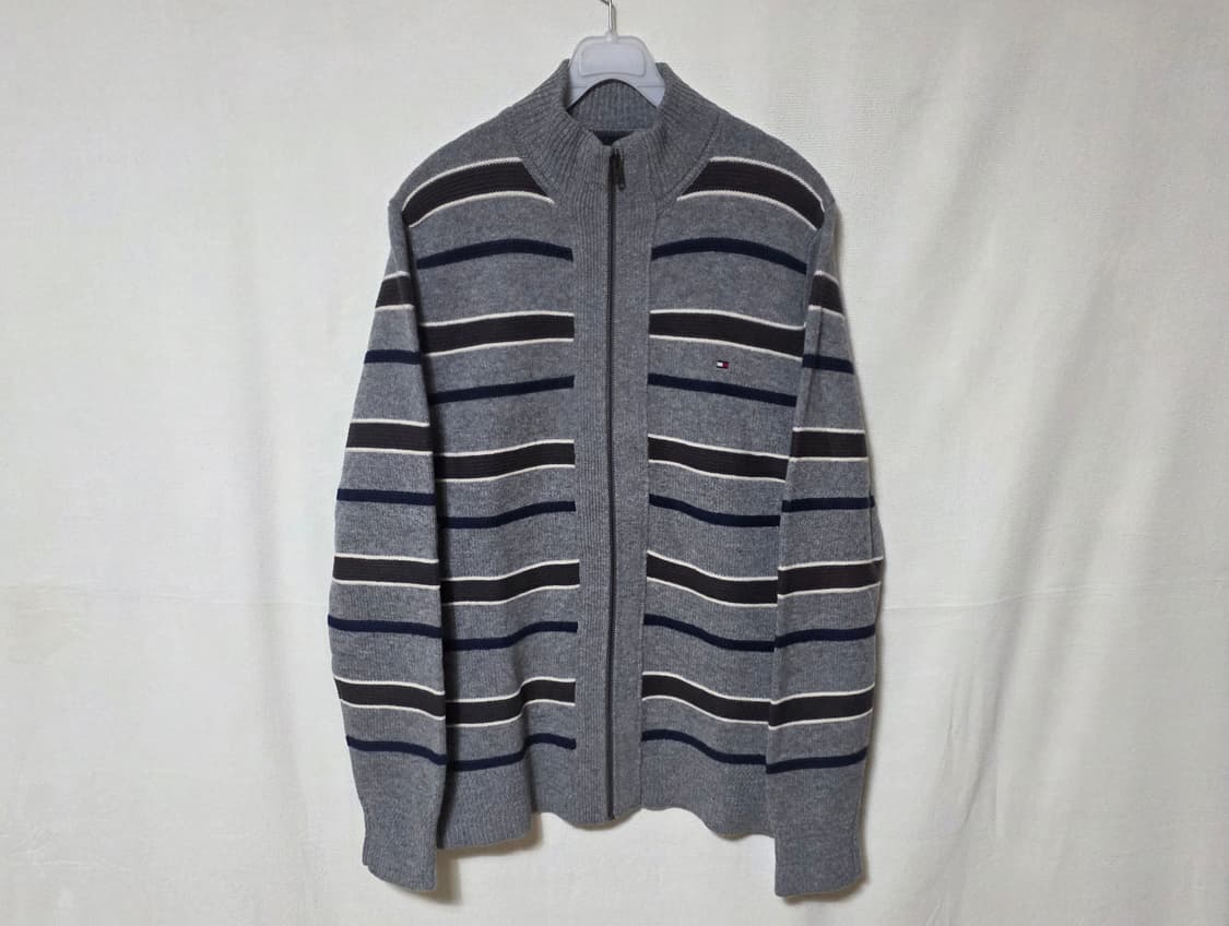 타미힐피거 남성 스트라이프 풀집업 울니트 가디건 (M) 상품이미지2