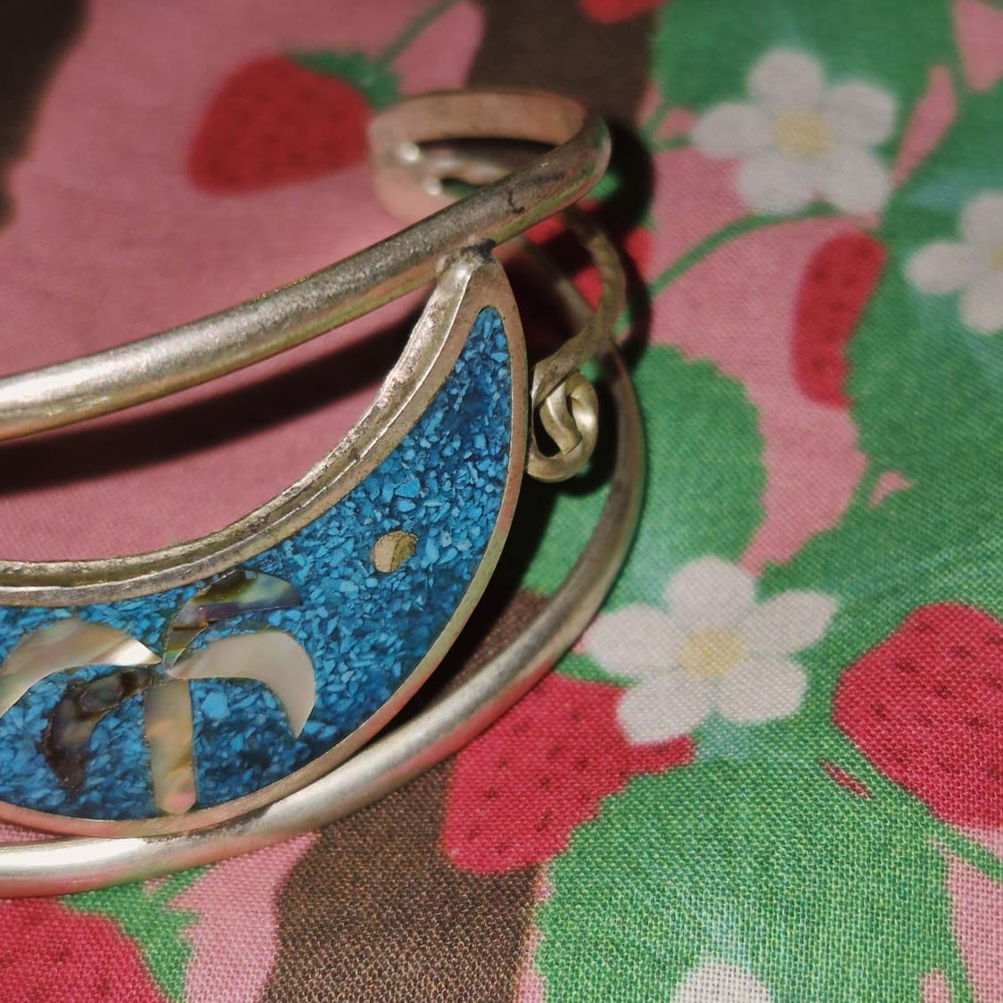 80s 멕시코 알파카 초승달 자개&터키석 뱅글 상품이미지8