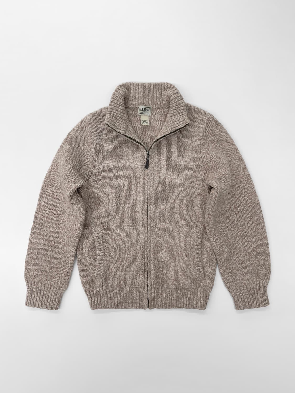 빈티지 엘엘빈 멜란지 핑크 베이지 램스울 풀 집 니트 가디건 상품이미지2