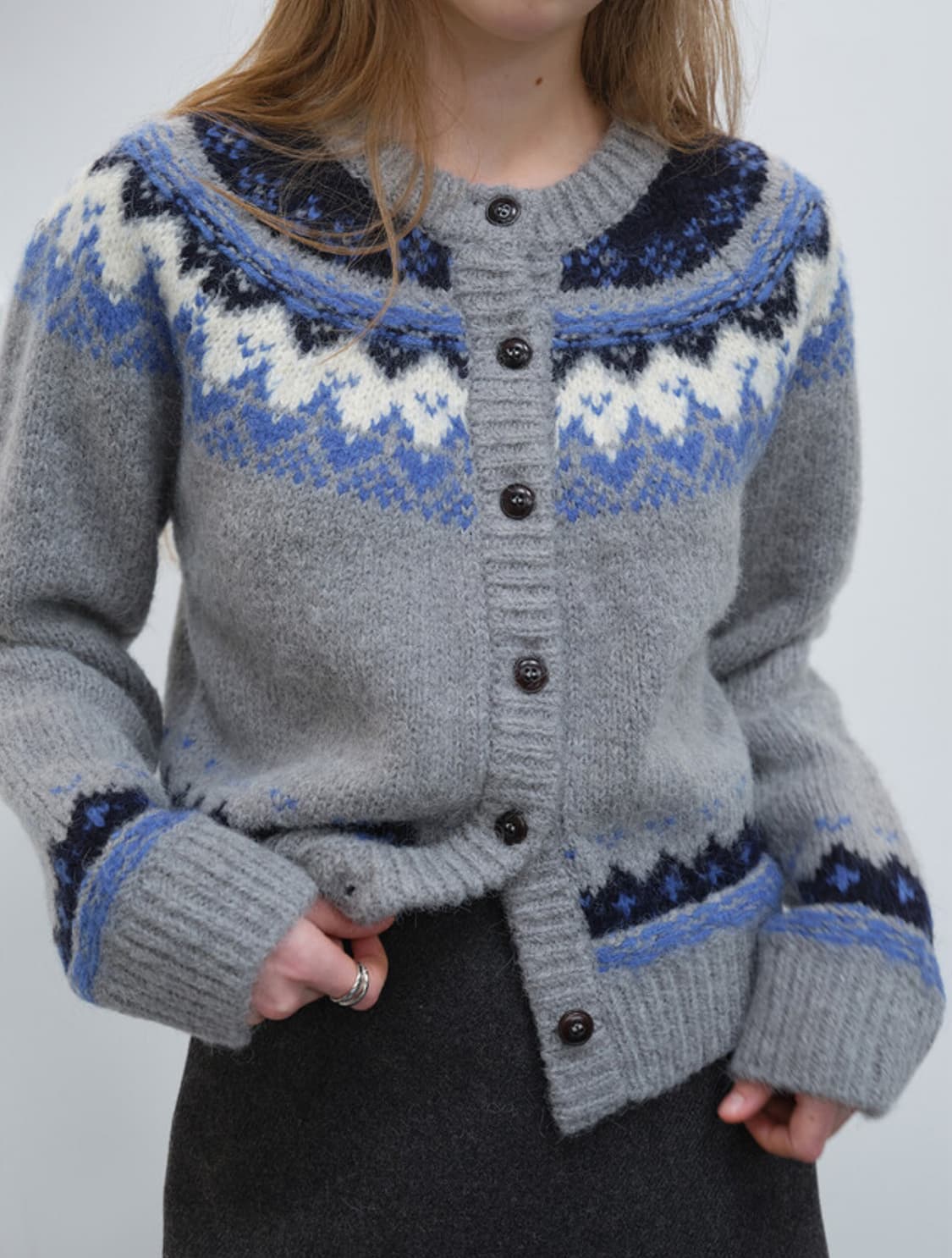 더라우스트 자카드 니트 가디건 그레이 상품이미지3