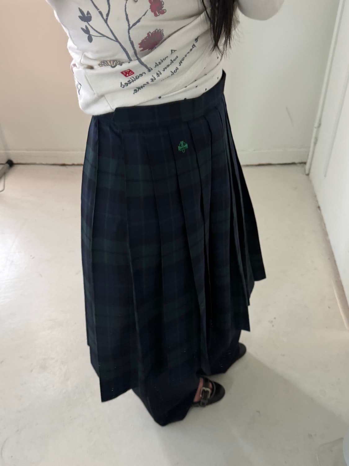 일본빈티지 체크 핀턱 미디스커트 상품이미지3