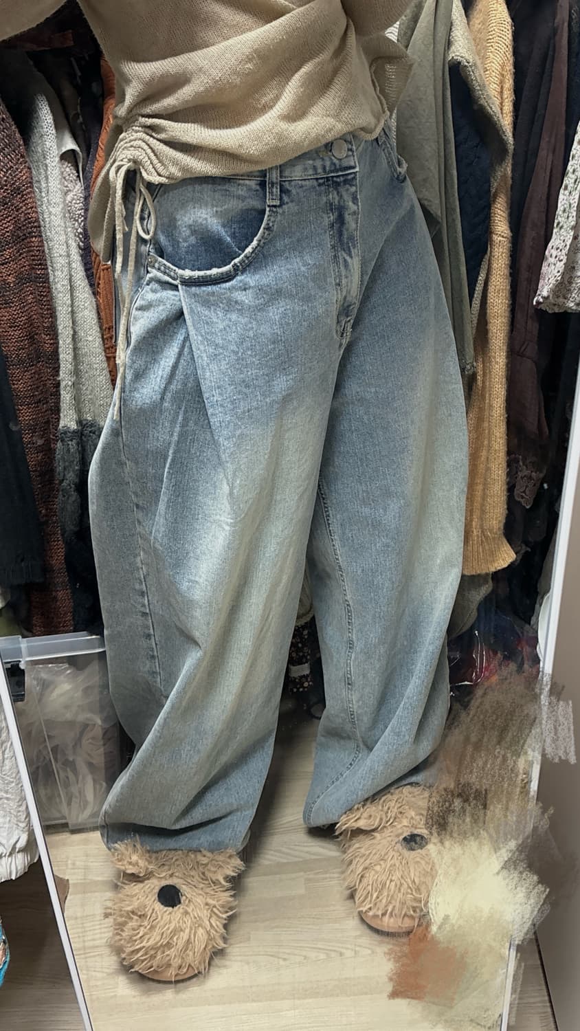 빈티지 워싱 데님 벌룬 와이드 팬츠 상품이미지5