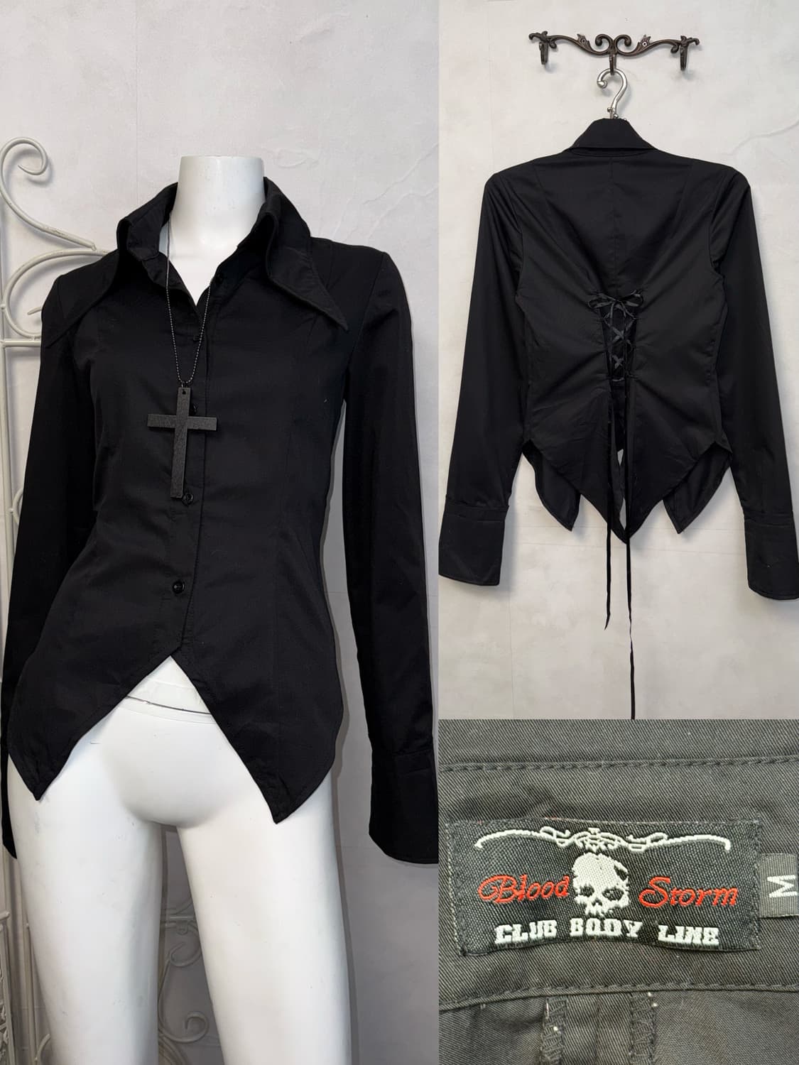 Body line black back corset punk shirt 상품이미지1