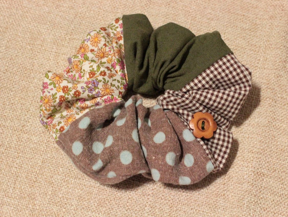 핸드메이드 패치워크 단추 스크런치 상품이미지4