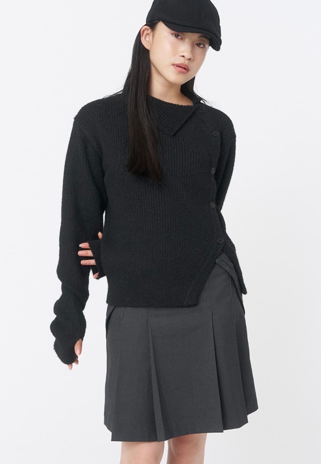 미세키서울 사이드버튼 니트 블랙 상품이미지1