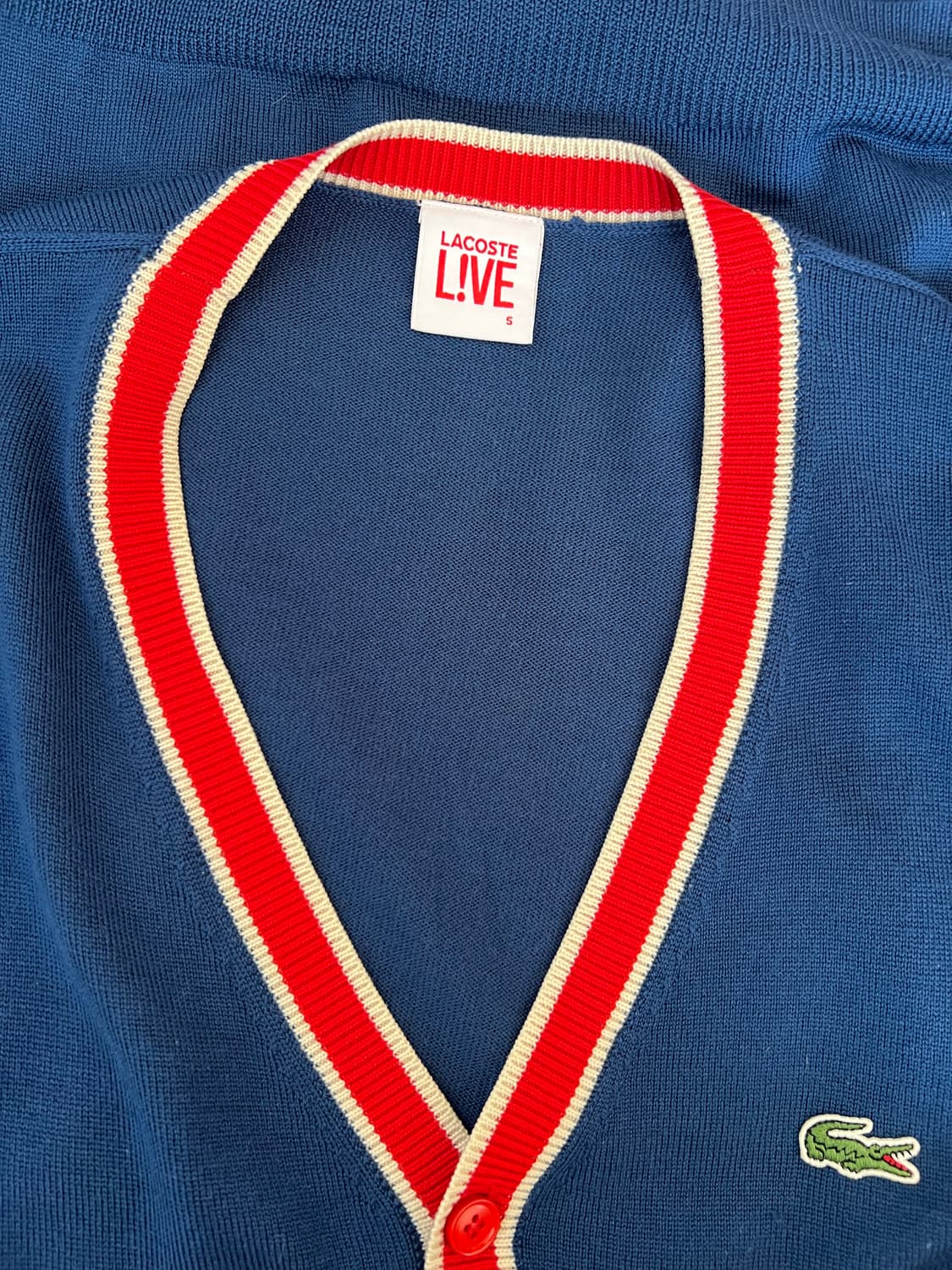 라코스테 남성 블루네이비 브이넥가디건 배색울가디건 상품이미지5