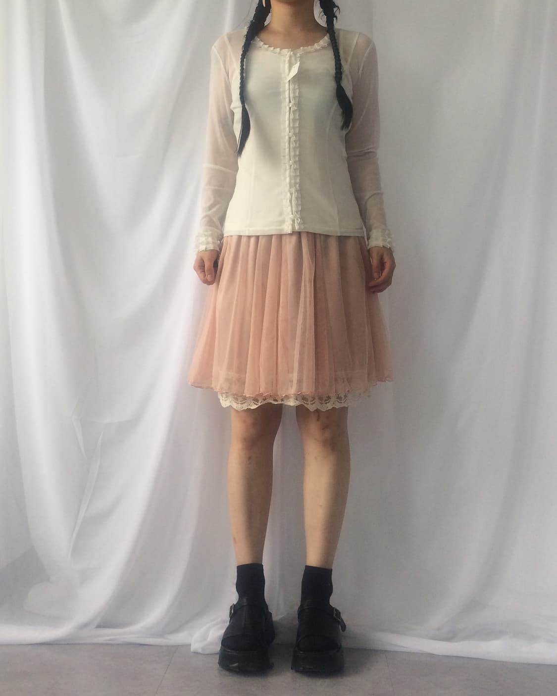 Pleats trimming mesh cardigan 상품이미지6