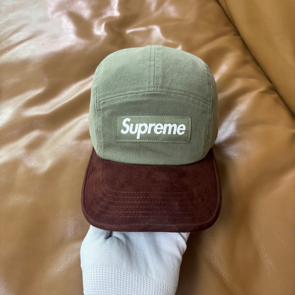 슈프림 캠프캡 모자 박스로고 23ss 스웨이드 바이저 라이트 올리브 상품이미지3