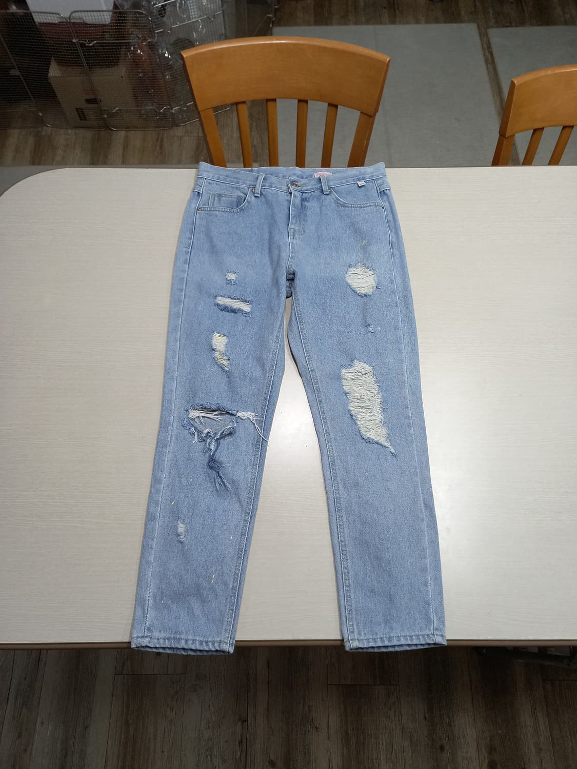 28 RIBBON Kor 데미지워싱 슬림일자 연청 28-918 상품이미지1