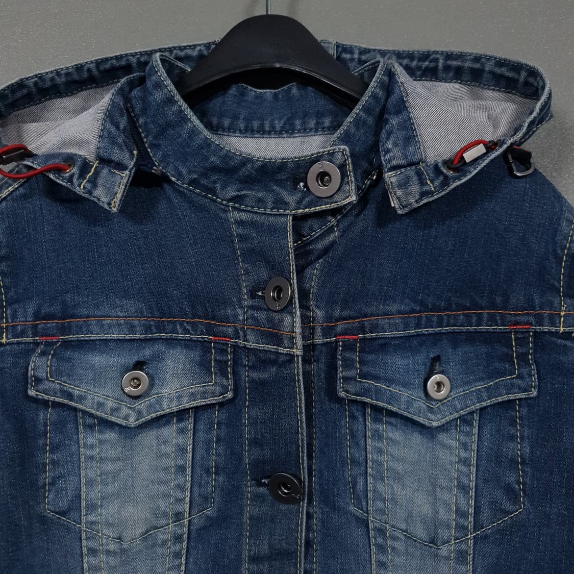 여성 M (55) A6 진스 워싱 데님 후드 트러커 자켓 인디고 상품이미지4